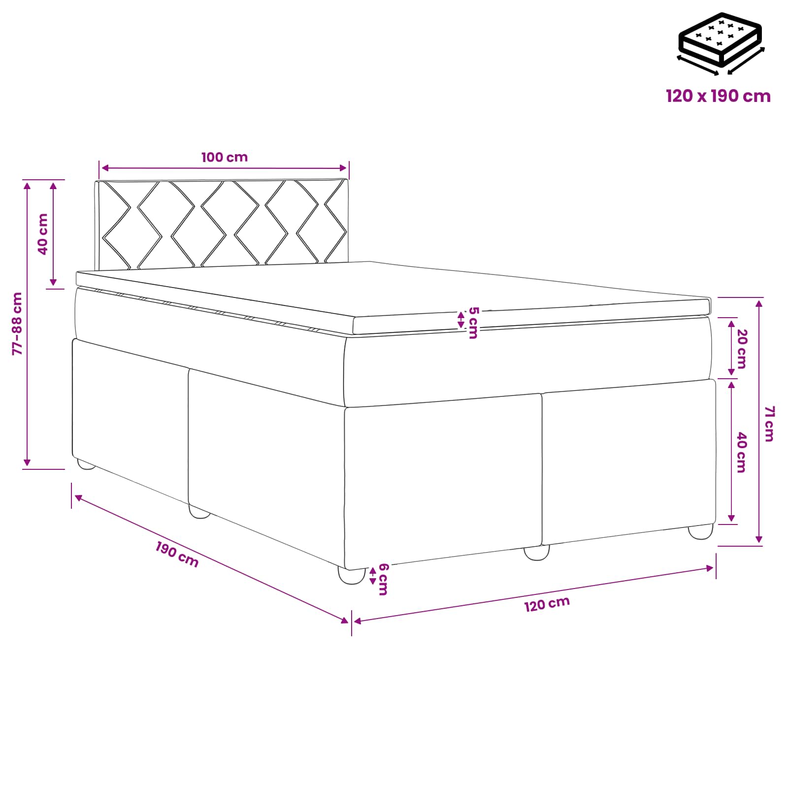 Κρεβάτι box spring με στρώμα Κρεμ 120 x 190 cm Ύφασμα - Pakobazaar