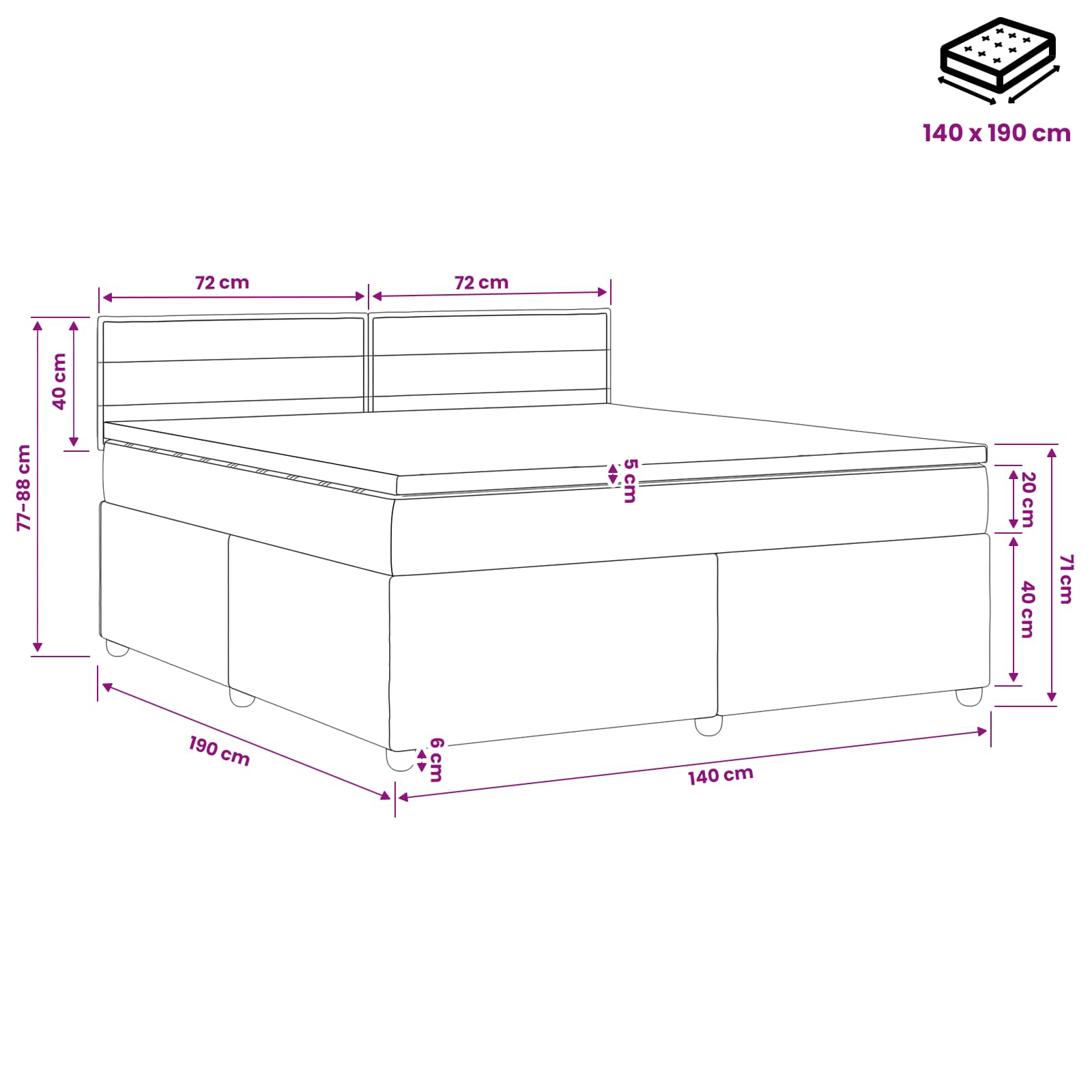 Κρεβάτι box spring με στρώμα Κρεμ 140 x 190 cm Ύφασμα - Pakobazaar