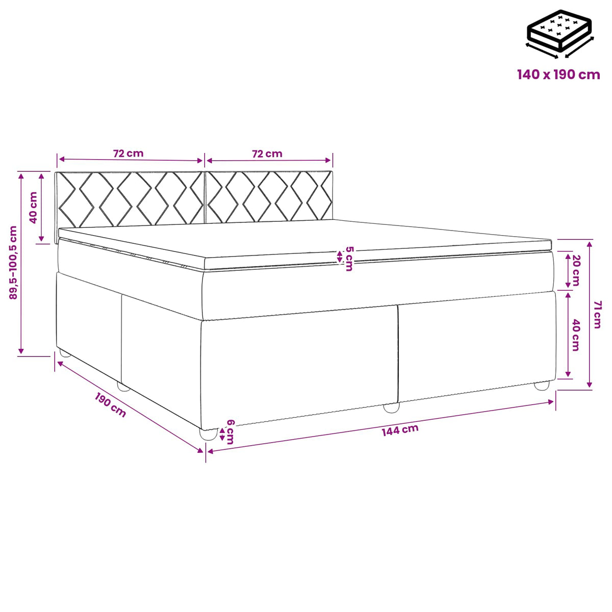 Κρεβάτι box spring με στρώμα Κρεμ 140 x 190 cm Ύφασμα