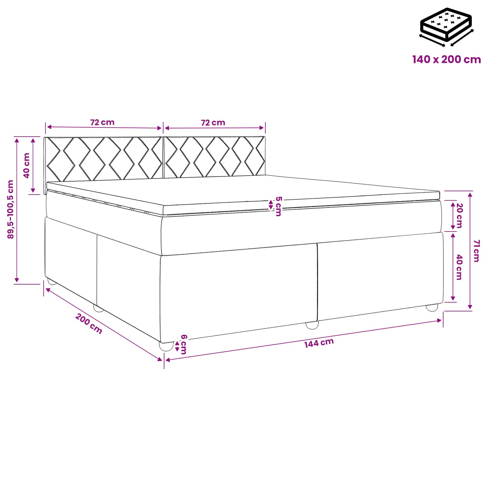 Κρεβάτι box spring με στρώμα Σκούρο Γκρι 140 x 200 cm Ύφασμα - Pakobazaar