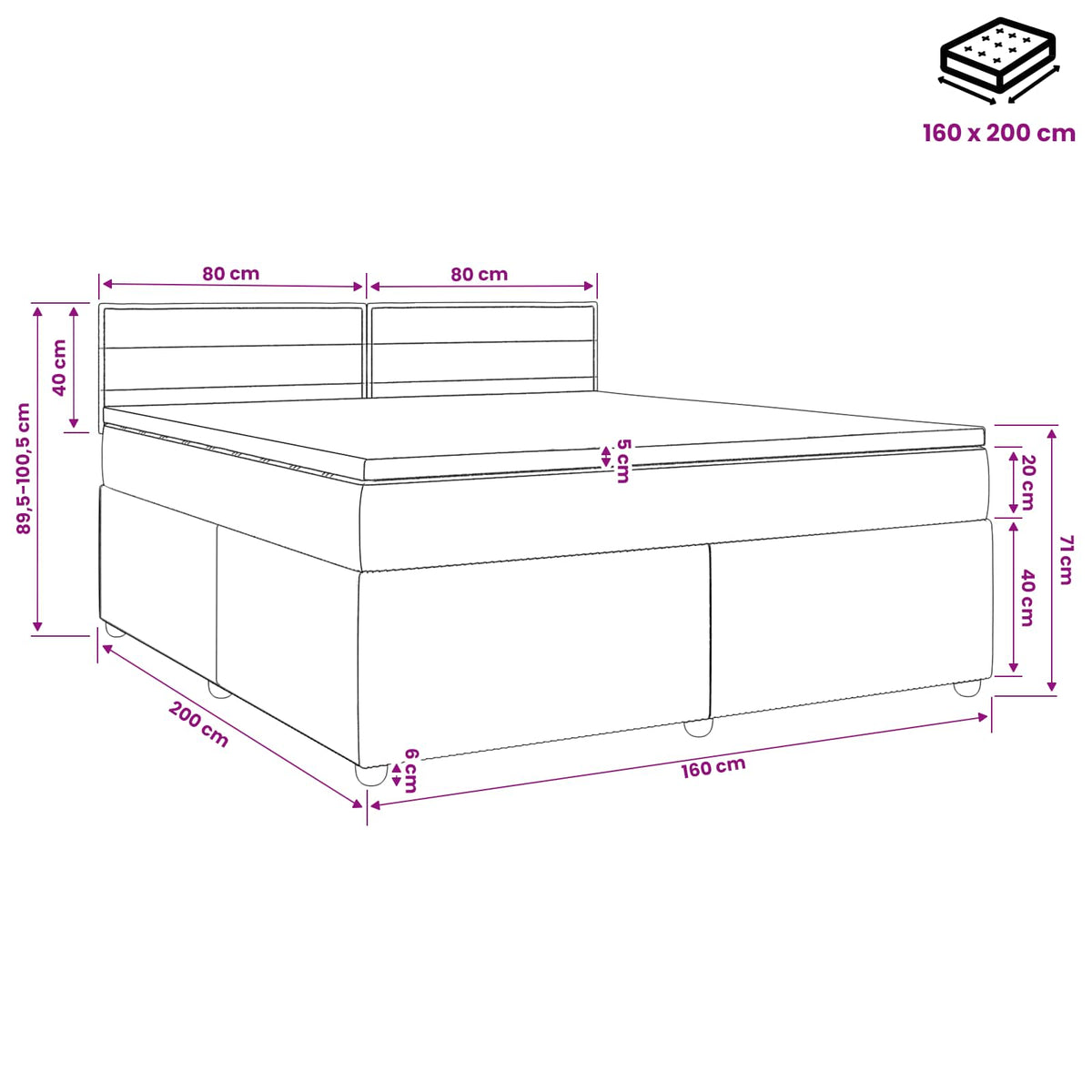 Κρεβάτι box spring με στρώμα Σκούρο Καφέ 160 x 200 cm Ύφασμα - Pakobazaar
