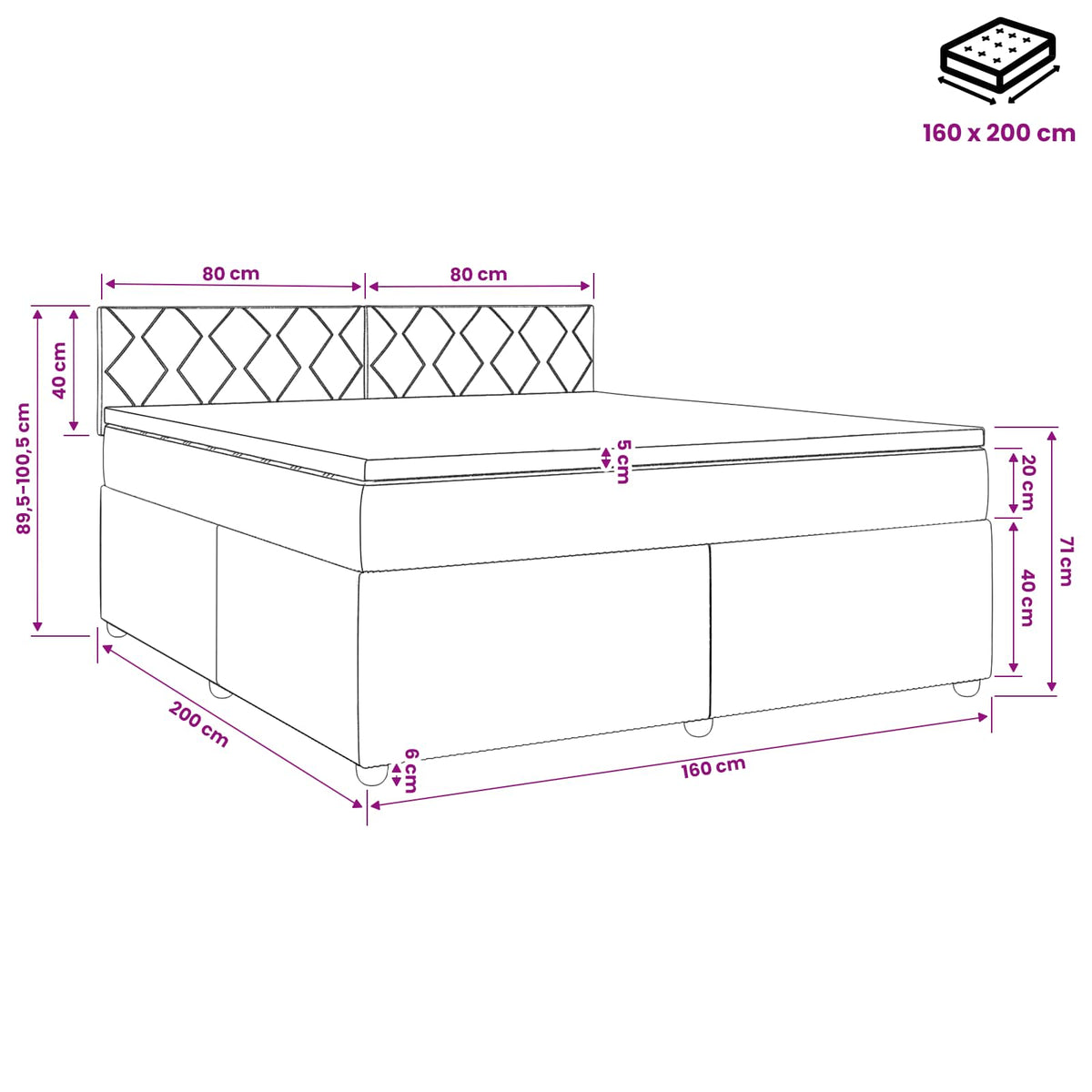 Κρεβάτι box spring με στρώμα Μαύρο 160 x 200 cm Ύφασμα - Pakobazaar
