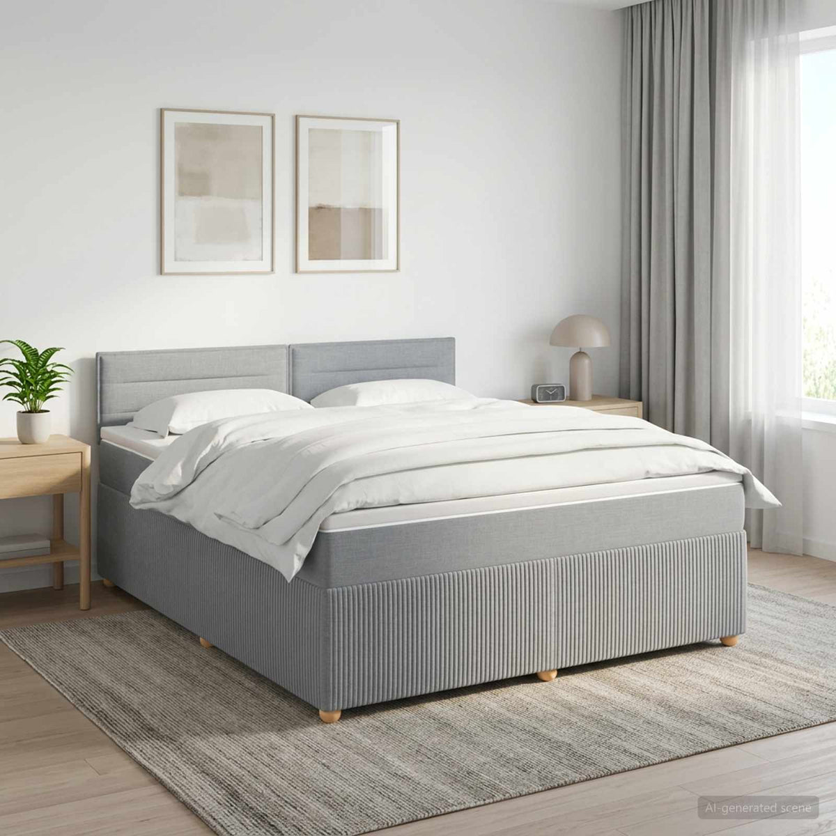 Κρεβάτι box spring με στρώμα Ανοιχτό γκρι 180 x 200 cm Ύφασμα - Pakobazaar