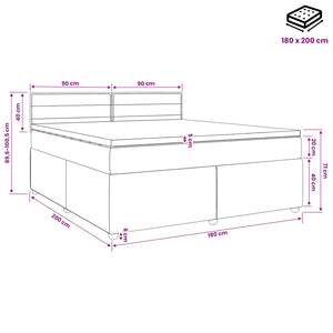 Κρεβάτι box spring με στρώμα Ανοιχτό γκρι 180 x 200 cm Ύφασμα - Pakobazaar