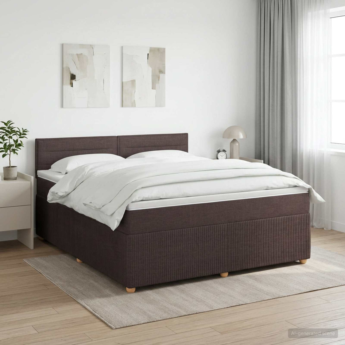 Κρεβάτι box spring με στρώμα Σκούρο Καφέ 160 x 200 cm Ύφασμα - Pakobazaar