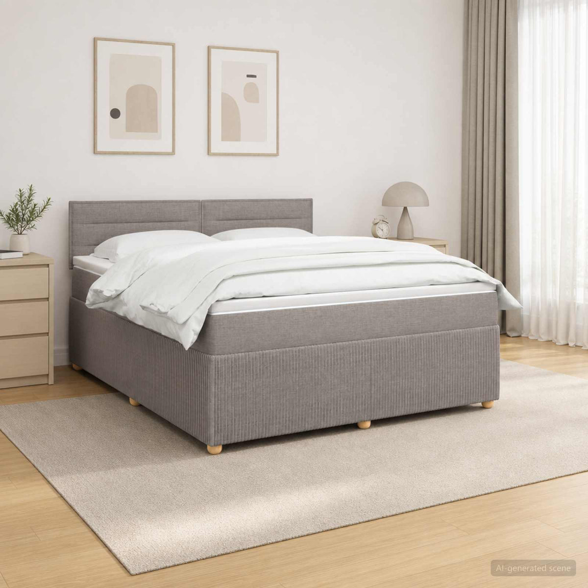 Κρεβάτι box spring με στρώμα Taupe 160 x 200 cm Ύφασμα - Pakobazaar