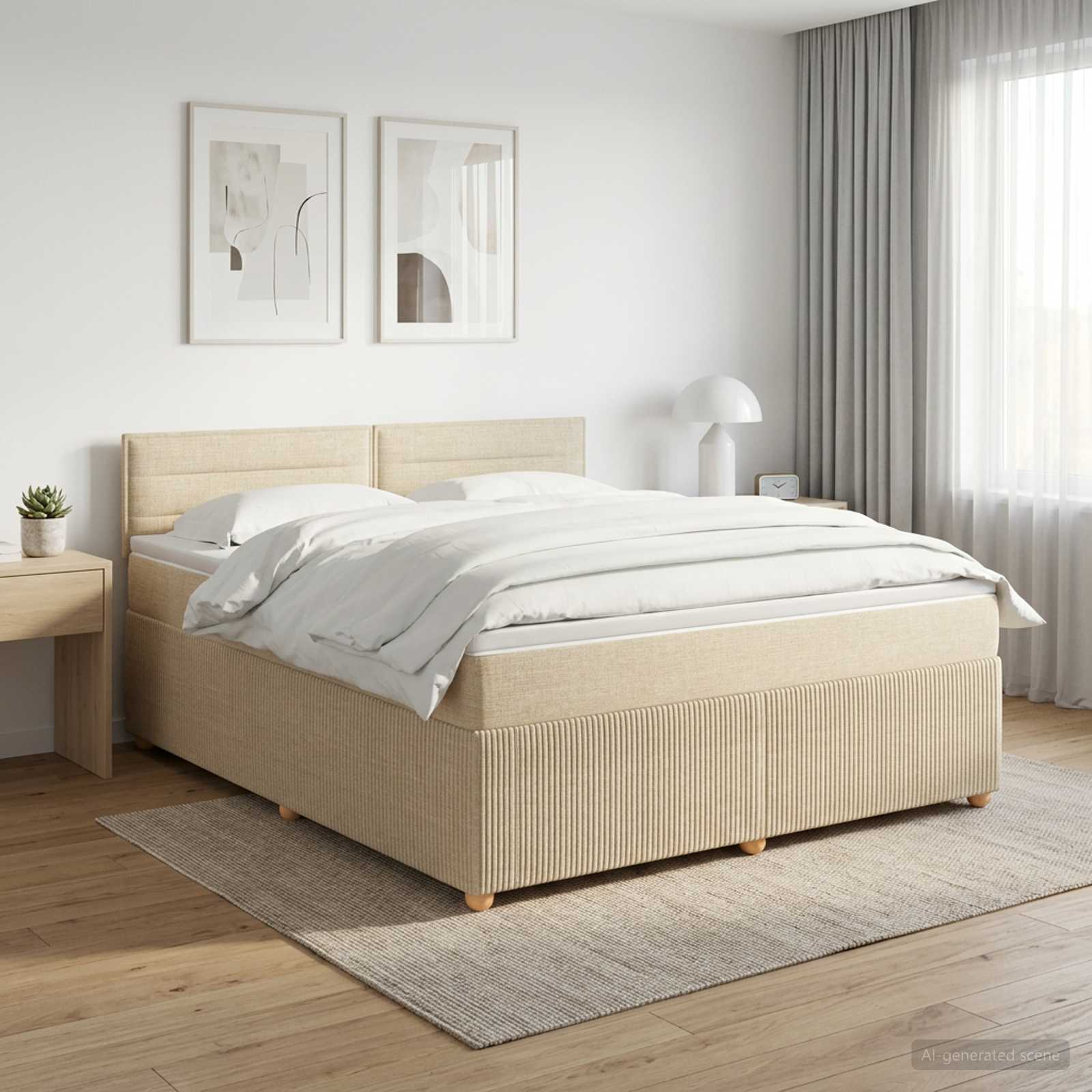 Κρεβάτι box spring με στρώμα Κρεμ 180 x 200 cm Ύφασμα - Pakobazaar