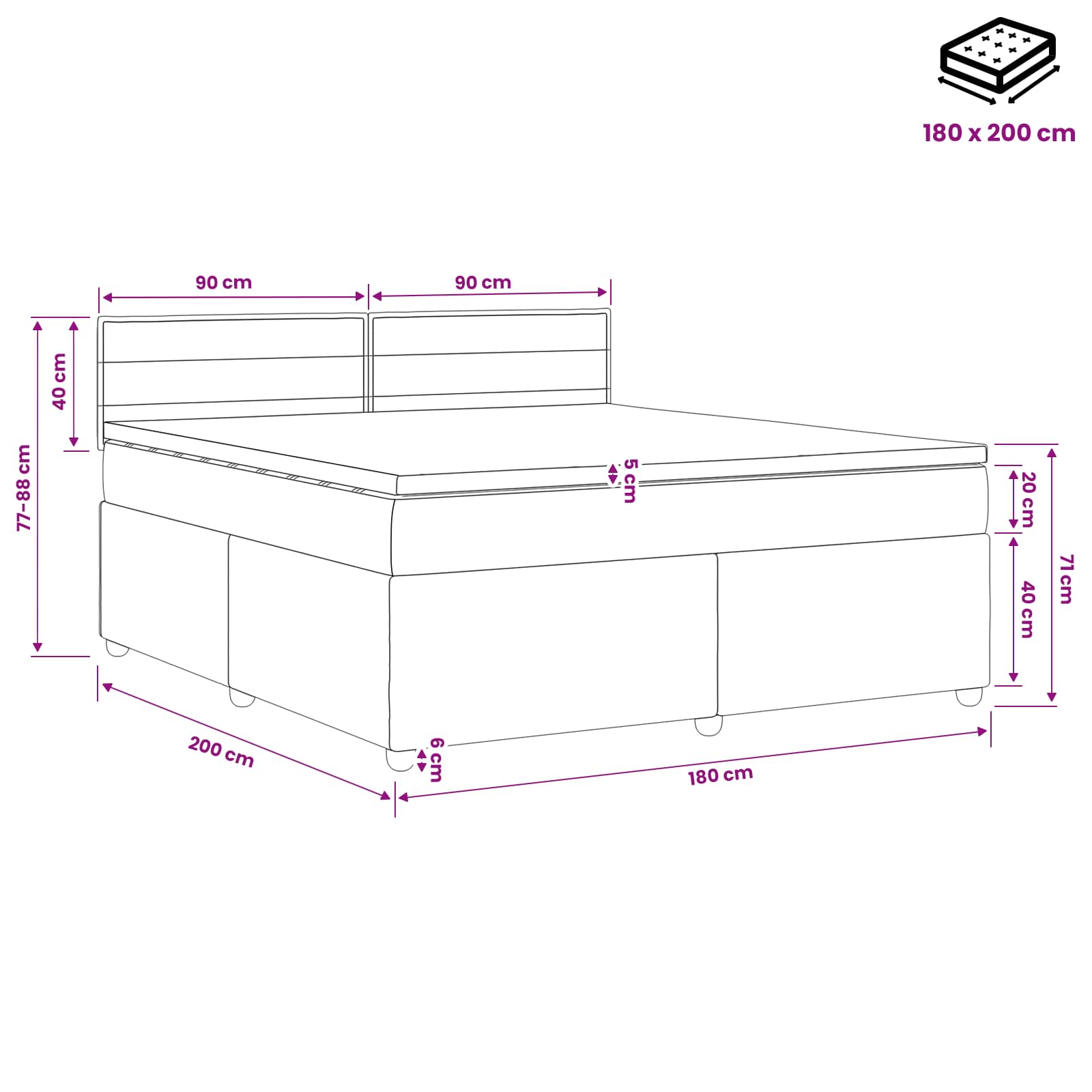 Κρεβάτι box spring με στρώμα Κρεμ 180 x 200 cm Ύφασμα