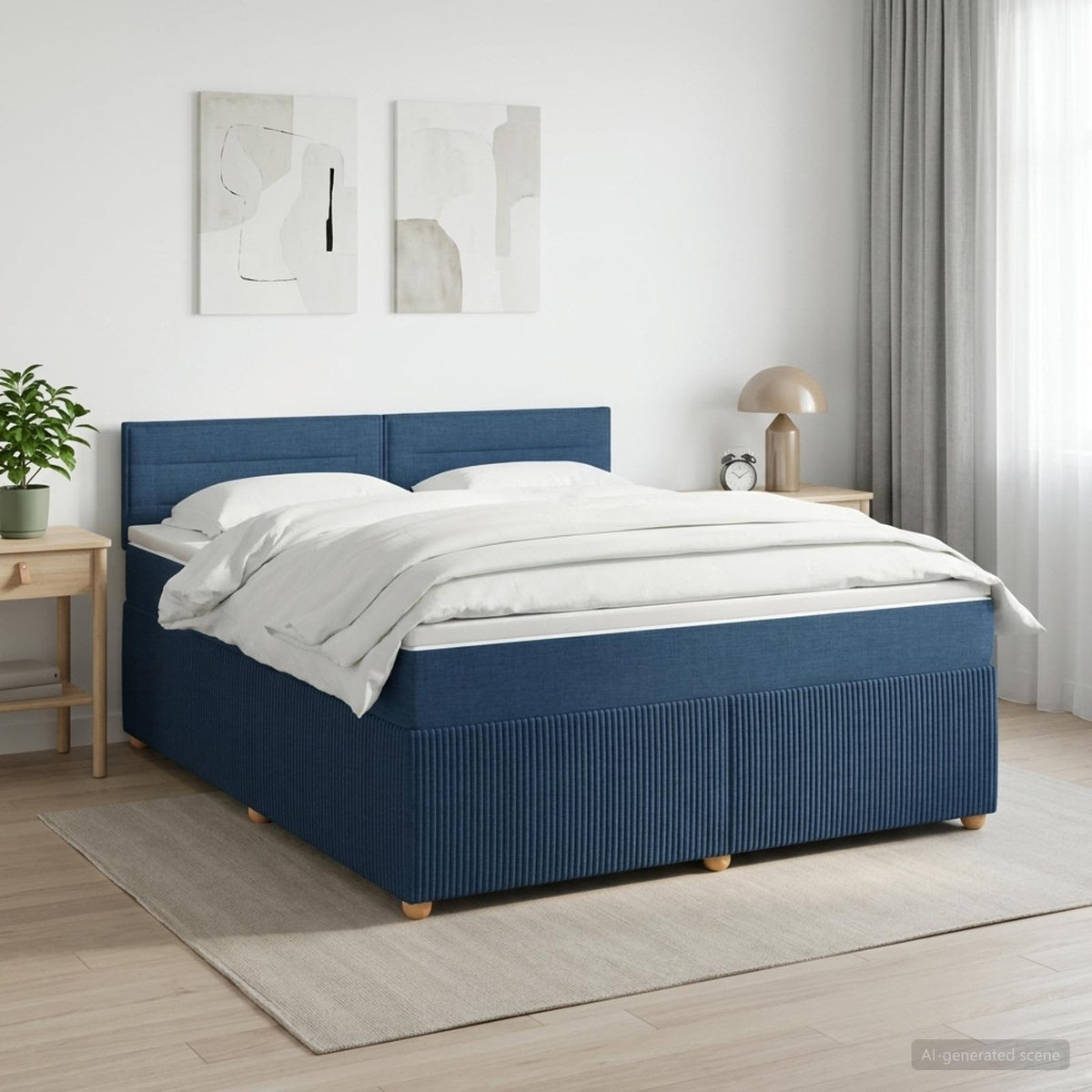 Κρεβάτι box spring με στρώμα Μπλε 160 x 200 cm Ύφασμα - Pakobazaar