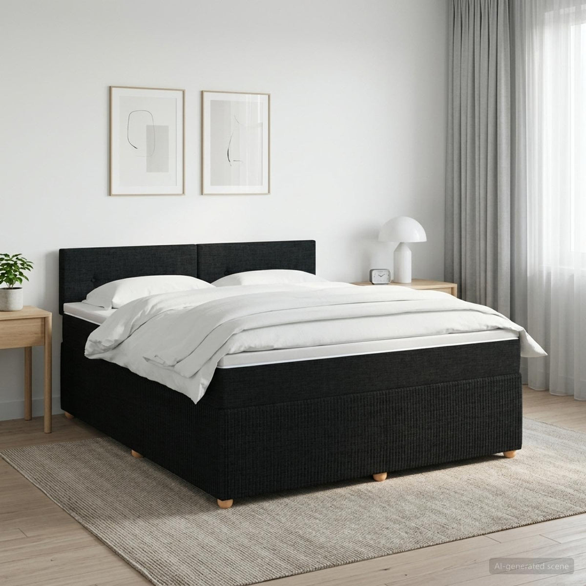 Κρεβάτι box spring με στρώμα Μαύρο 140 x 200 cm Ύφασμα - Pakobazaar