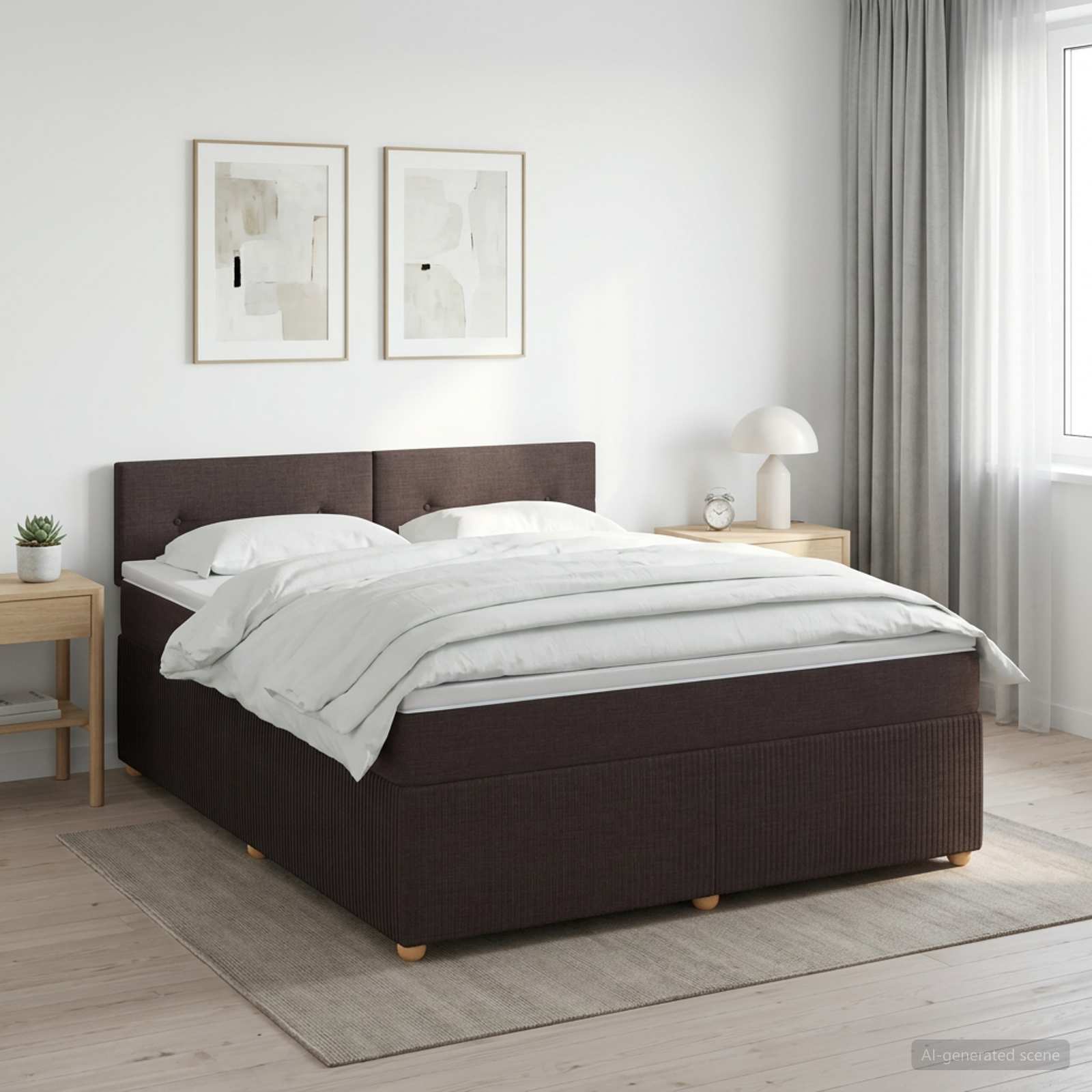 Κρεβάτι box spring με στρώμα Σκούρο Καφέ 180 x 200 cm Ύφασμα - Pakobazaar