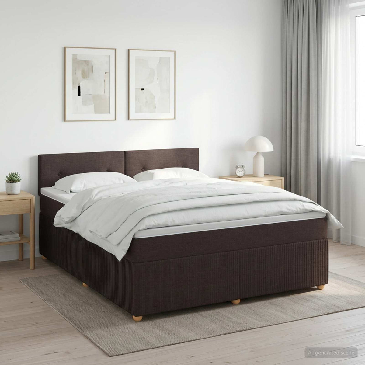 Κρεβάτι box spring με στρώμα Σκούρο Καφέ 160 x 200 cm Ύφασμα - Pakobazaar