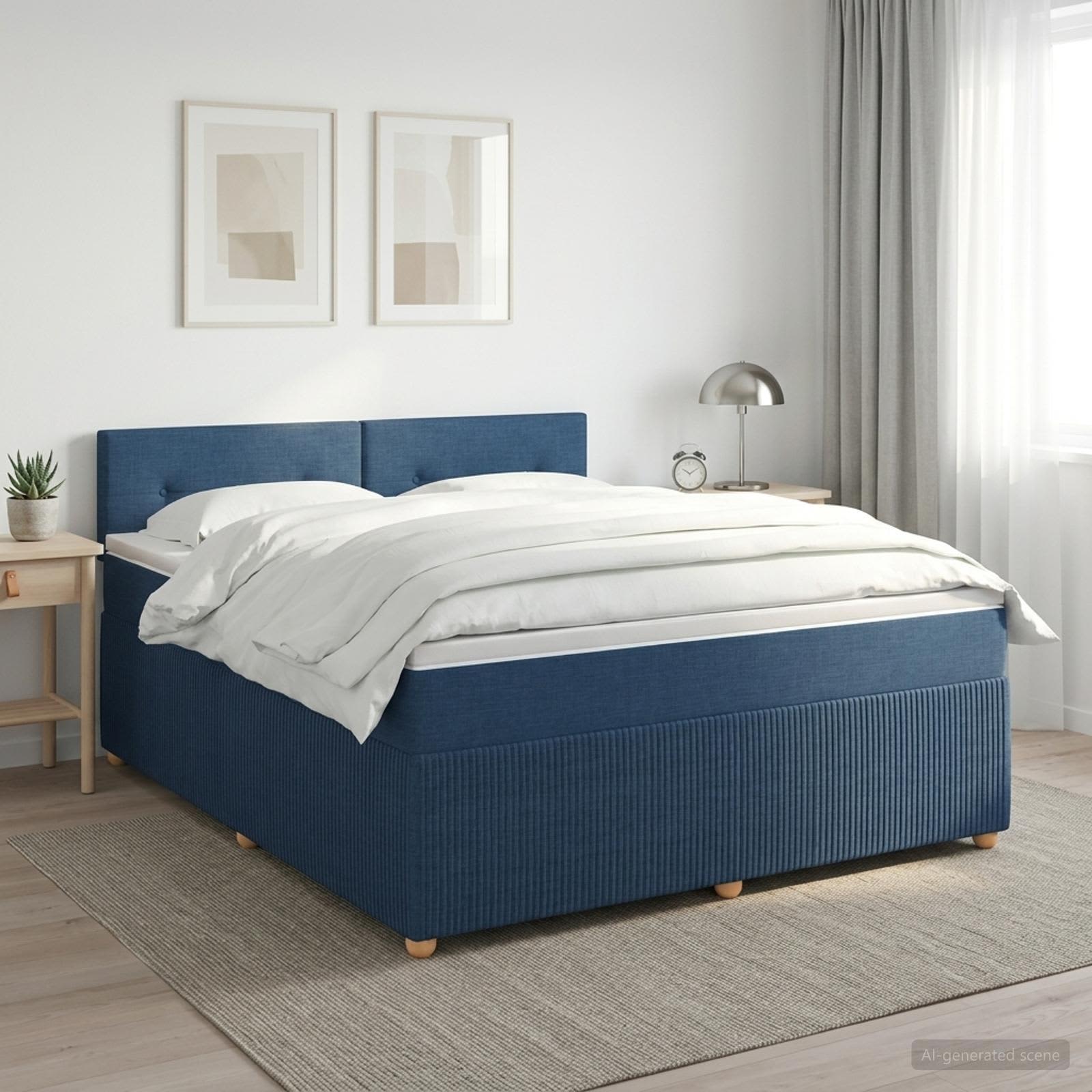 Κρεβάτι box spring με στρώμα Μπλε 180 x 200 cm Ύφασμα - Pakobazaar