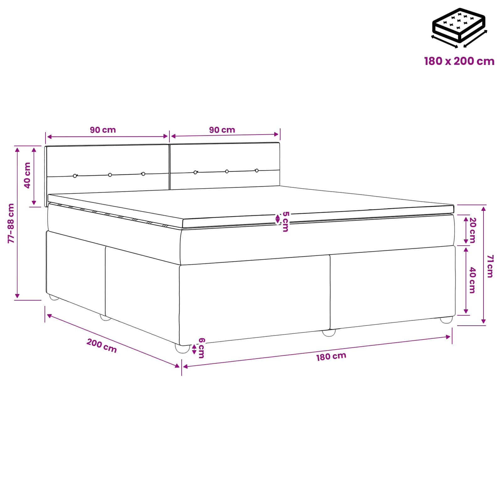 Κρεβάτι box spring με στρώμα Μπλε 180 x 200 cm Ύφασμα - Pakobazaar