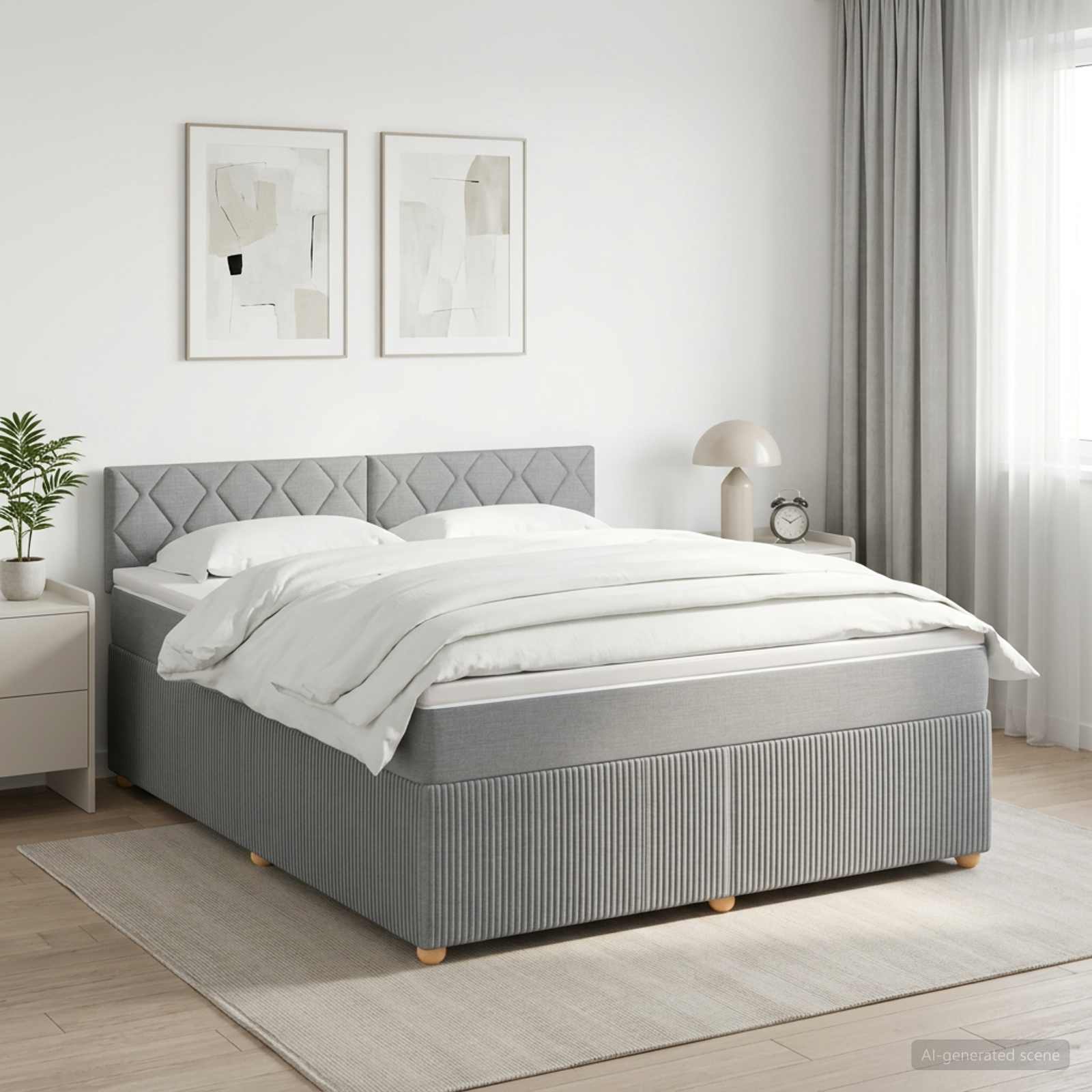 Κρεβάτι box spring με στρώμα Ανοιχτό γκρι 180 x 200 cm Ύφασμα - Pakobazaar