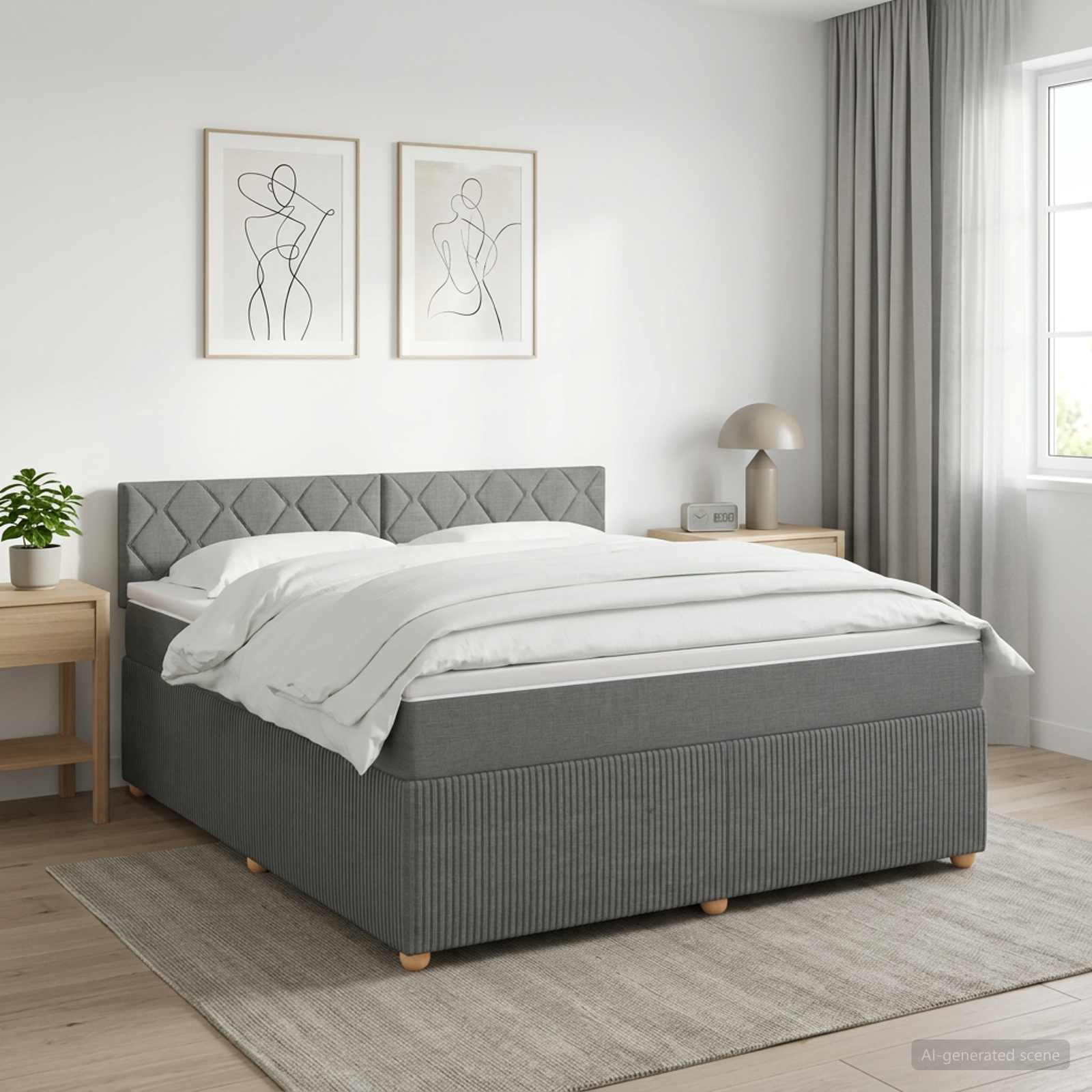 Κρεβάτι box spring με στρώμα Σκούρο Γκρι 180 x 200 cm Ύφασμα - Pakobazaar