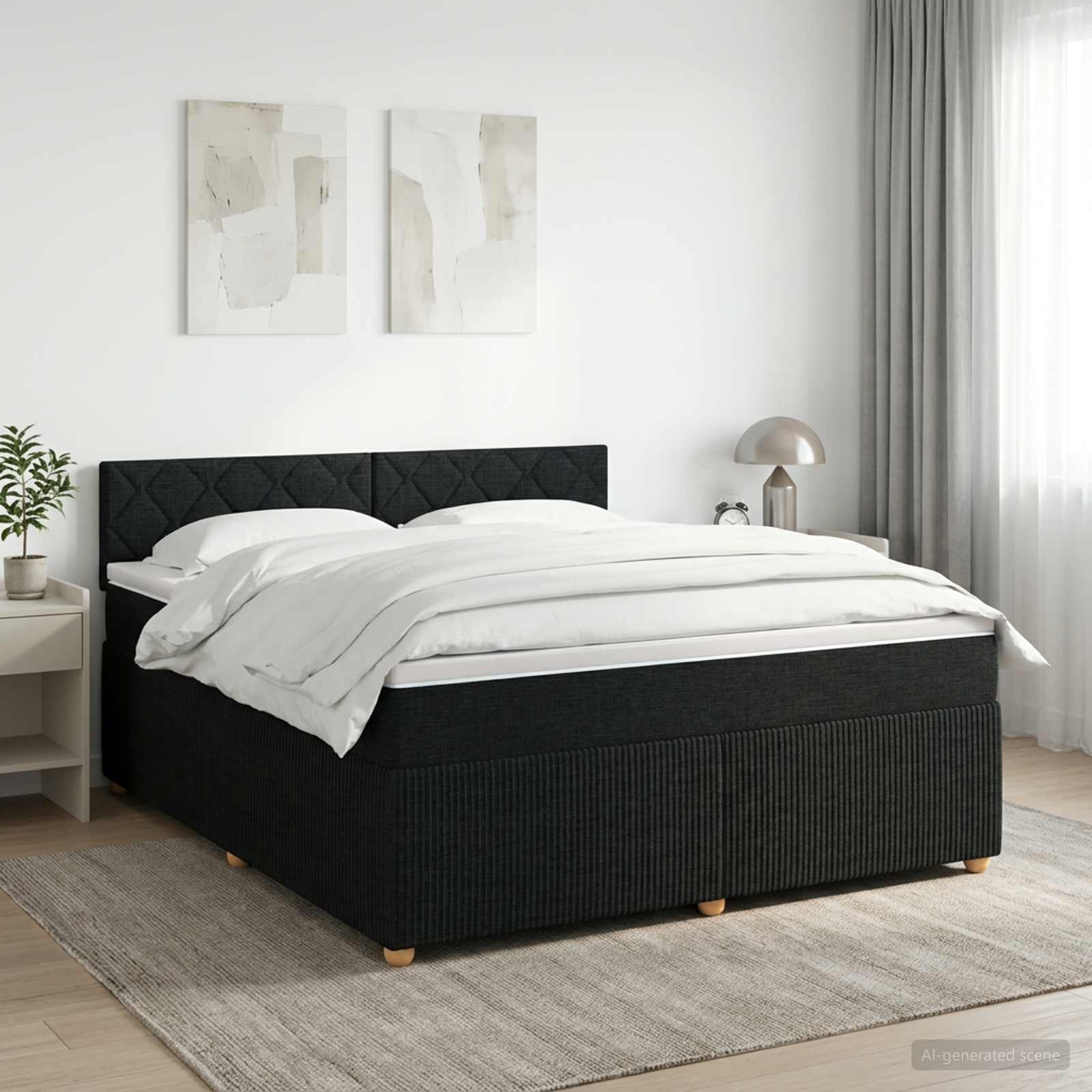 Κρεβάτι box spring με στρώμα Μαύρο 140 x 190 cm Ύφασμα - Pakobazaar