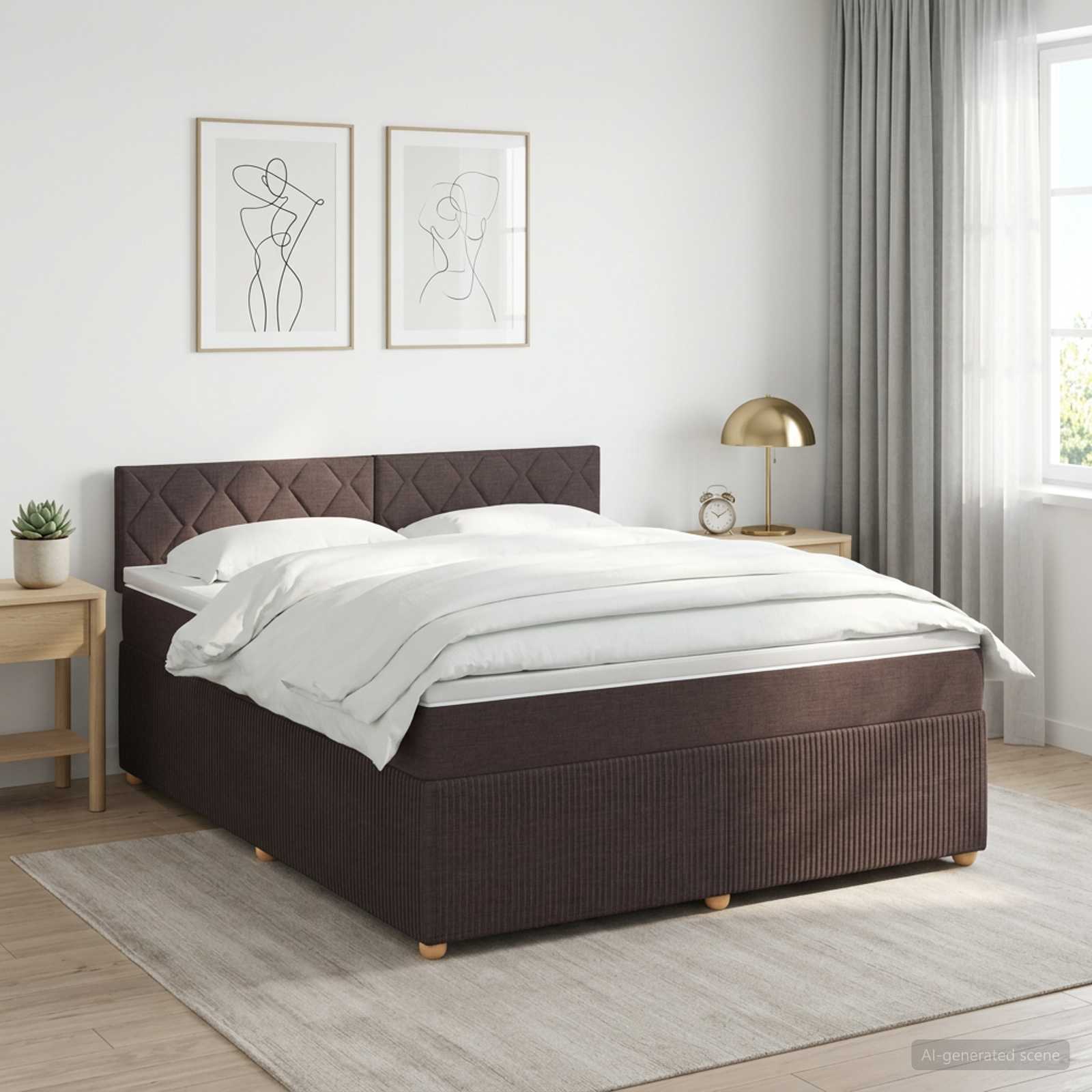 Κρεβάτι box spring με στρώμα Σκούρο Καφέ 180 x 200 cm Ύφασμα - Pakobazaar