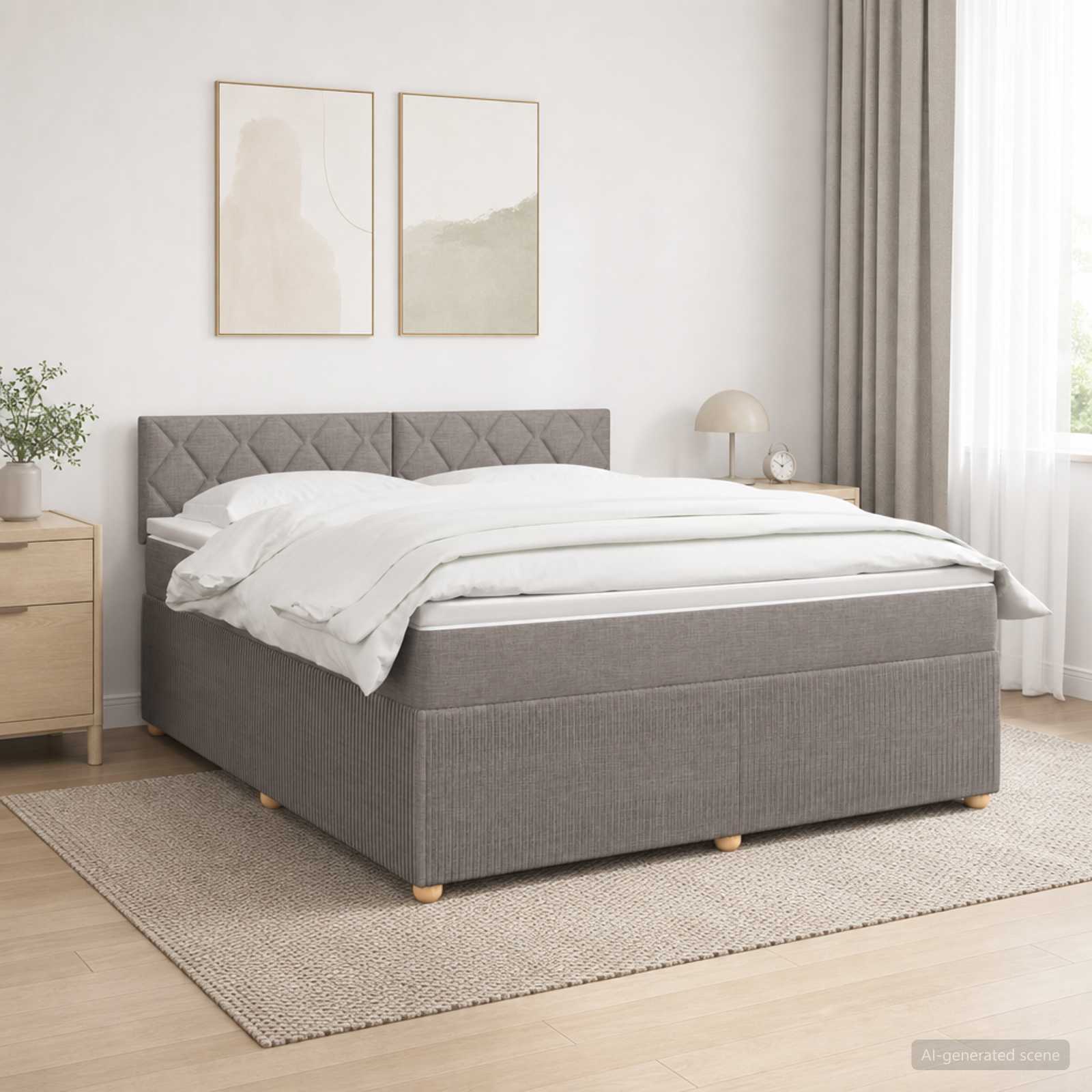 Κρεβάτι box spring με στρώμα Taupe 180 x 200 cm Ύφασμα - Pakobazaar