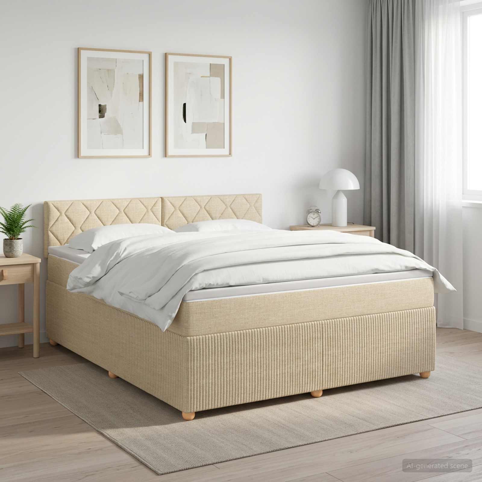 Κρεβάτι box spring με στρώμα Κρεμ 160 x 200 cm Ύφασμα