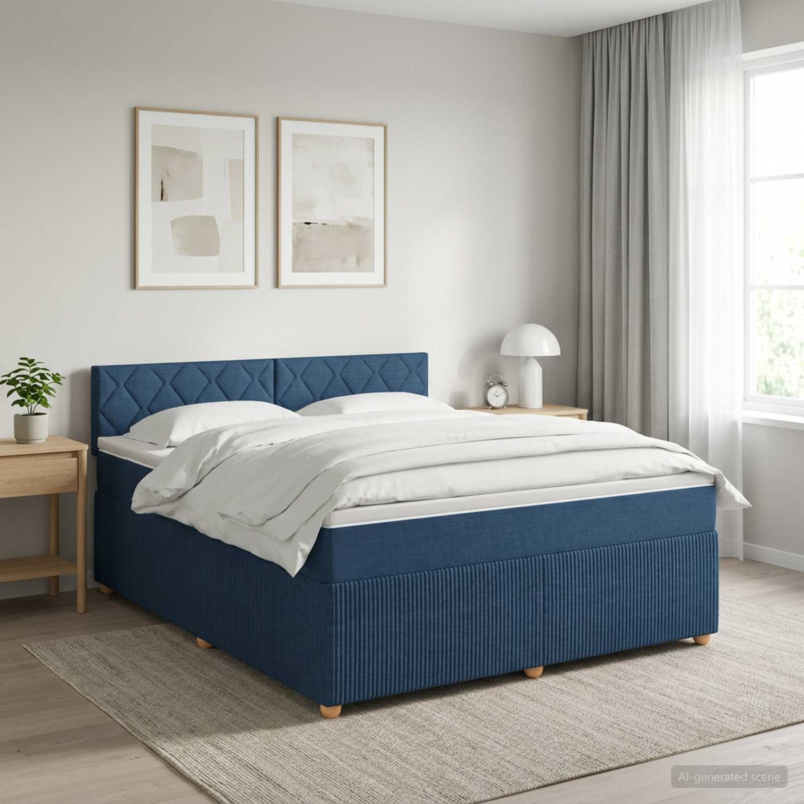 Κρεβάτι box spring με στρώμα Μπλε 180 x 200 cm Ύφασμα - Pakobazaar