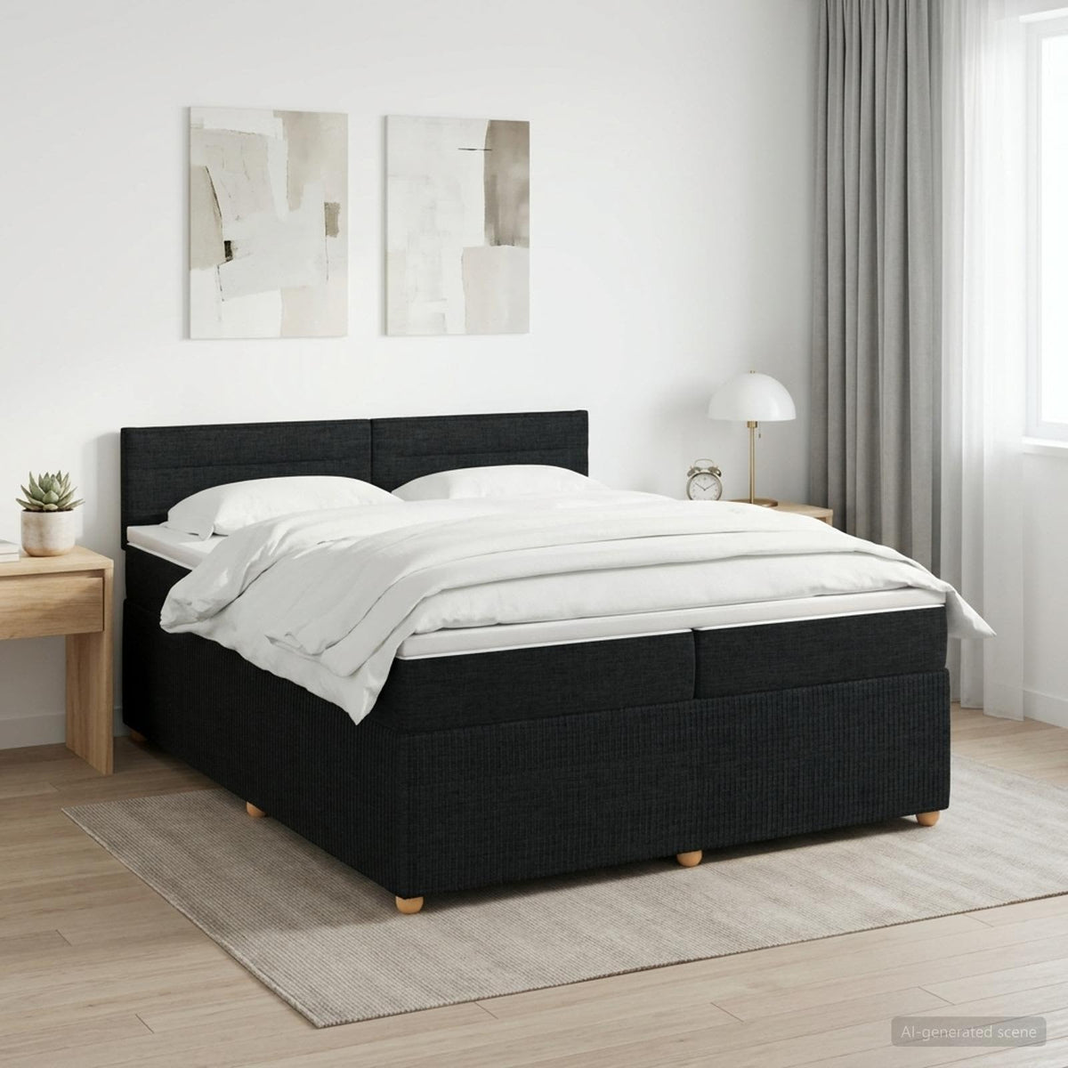 Κρεβάτι box spring με στρώμα Μαύρο 200 x 200 cm Ύφασμα - Pakobazaar