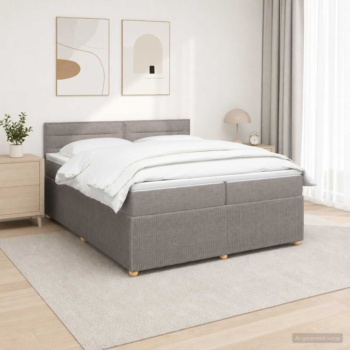 Κρεβάτι box spring με στρώμα Taupe 200 x 200 cm Ύφασμα - Pakobazaar