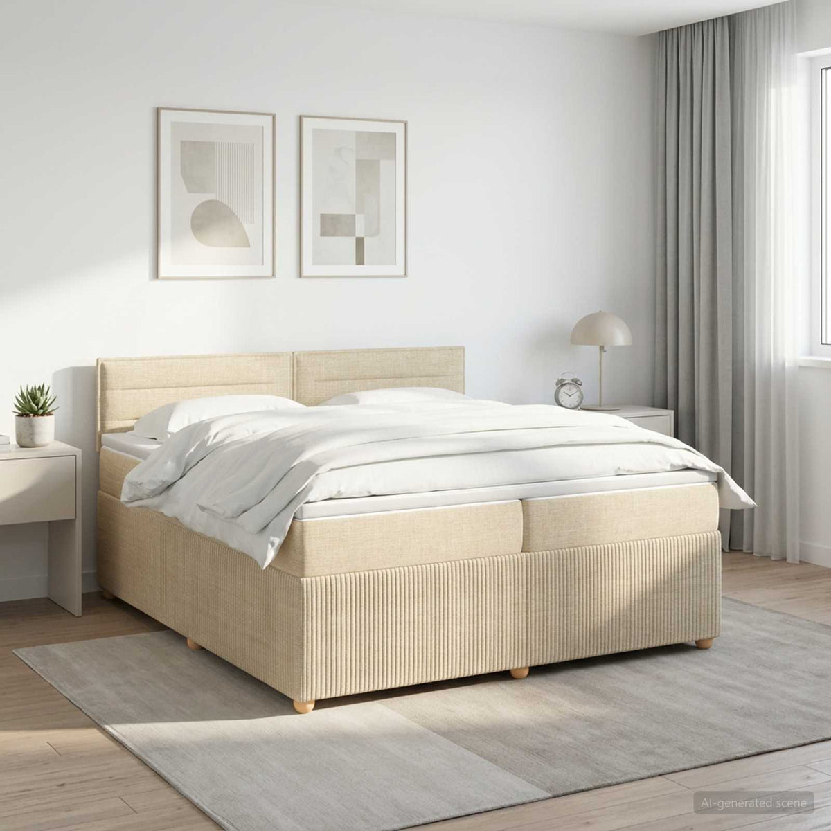 Κρεβάτι box spring με στρώμα Κρεμ 200 x 200 cm Ύφασμα