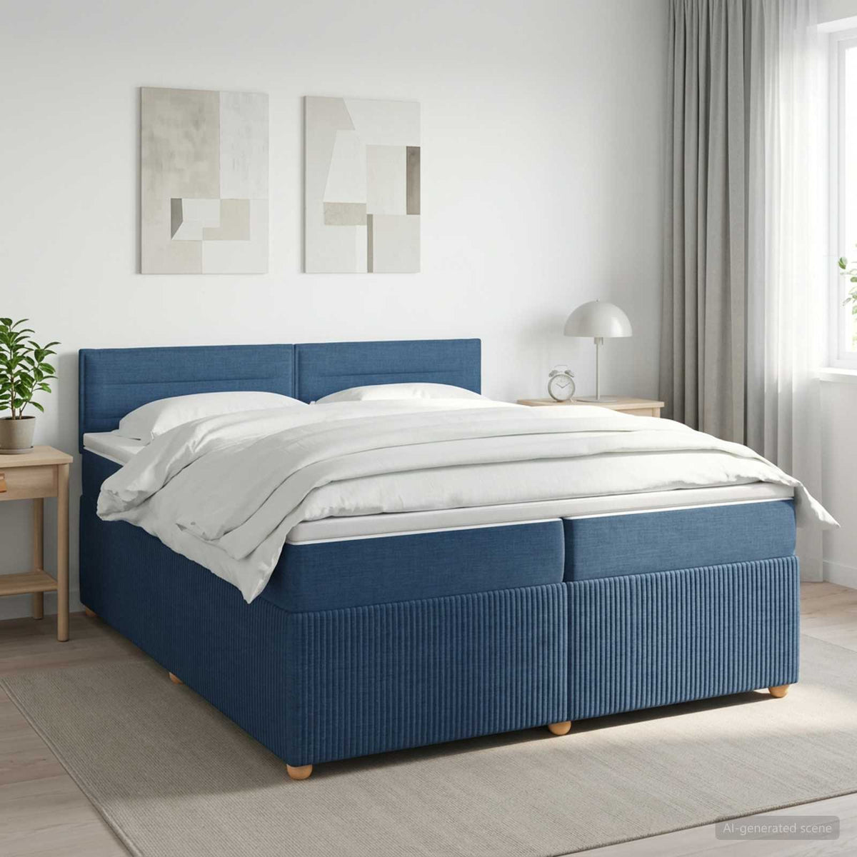 Κρεβάτι box spring με στρώμα Μπλε 200 x 200 cm Ύφασμα