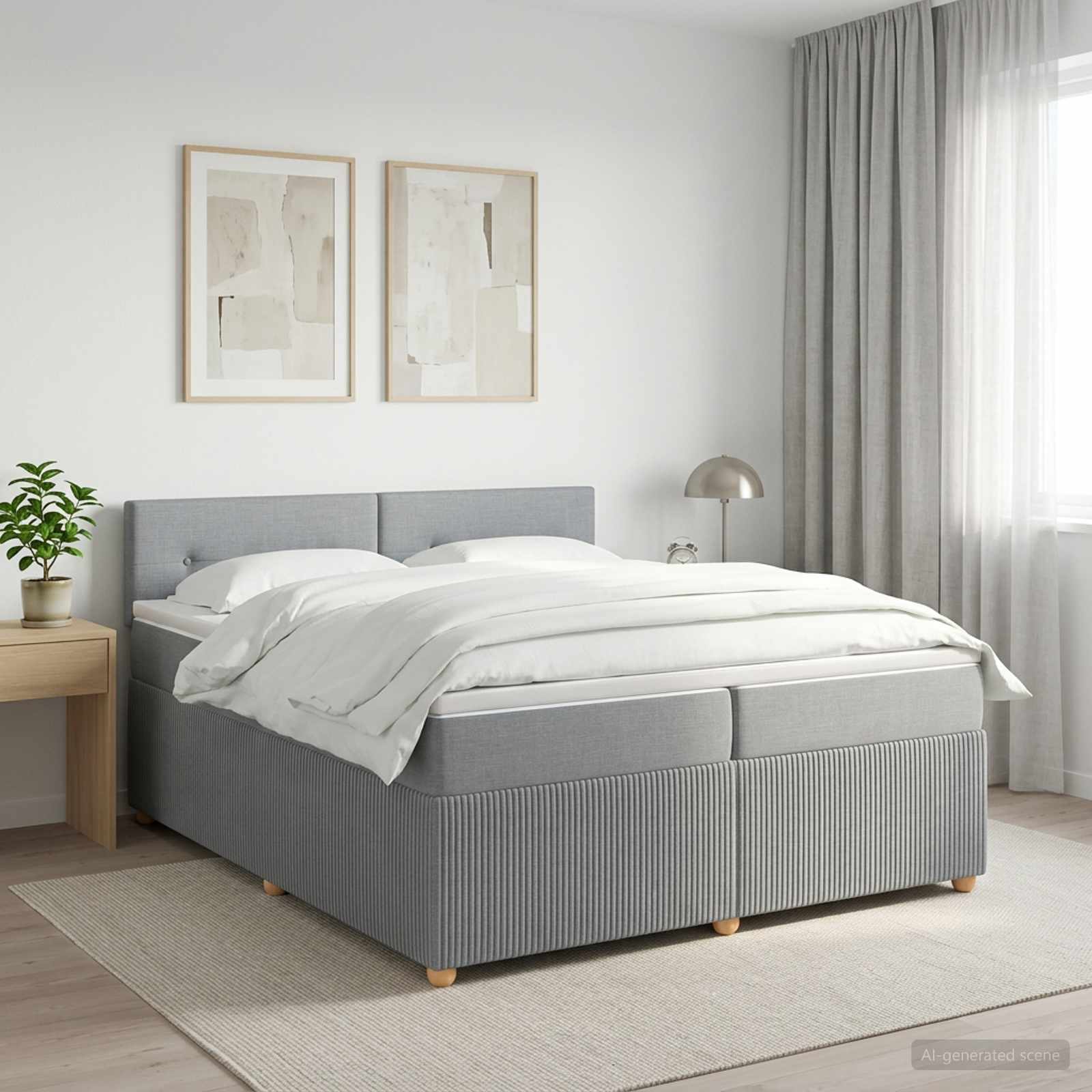 Κρεβάτι box spring με στρώμα Ανοιχτό γκρι 200 x 200 cm Ύφασμα - Pakobazaar