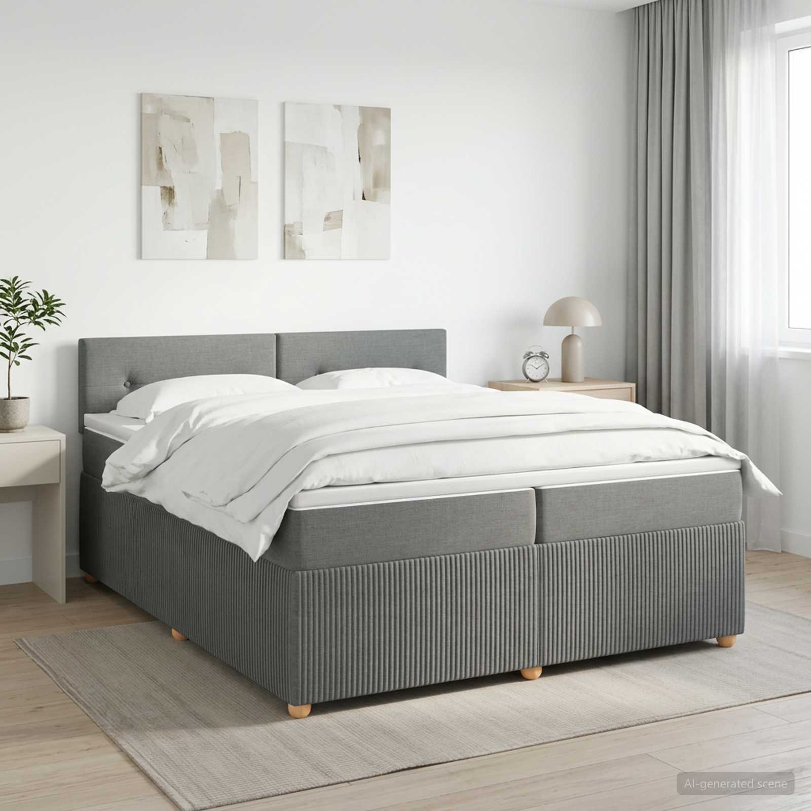 Κρεβάτι box spring με στρώμα Σκούρο Γκρι 200 x 200 cm Ύφασμα - Pakobazaar