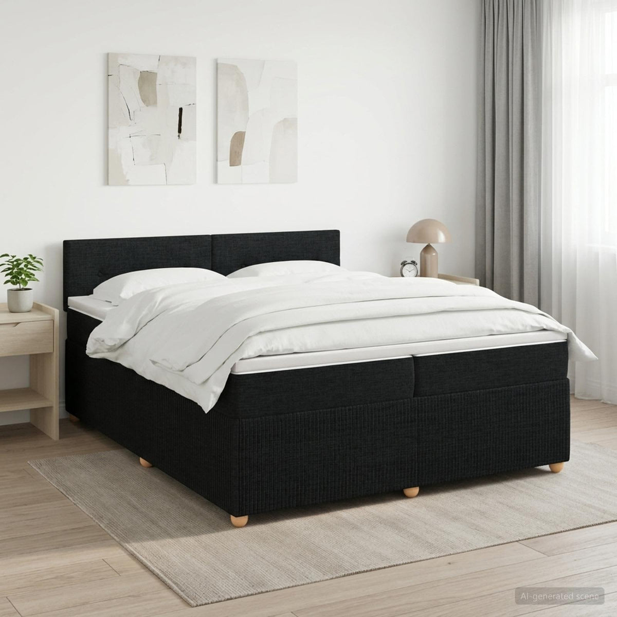 Κρεβάτι box spring με στρώμα Μαύρο 200 x 200 cm Ύφασμα - Pakobazaar