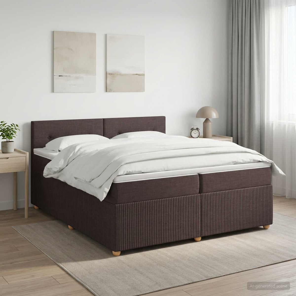 Κρεβάτι box spring με στρώμα Σκούρο Καφέ 200 x 200 cm Ύφασμα - Pakobazaar