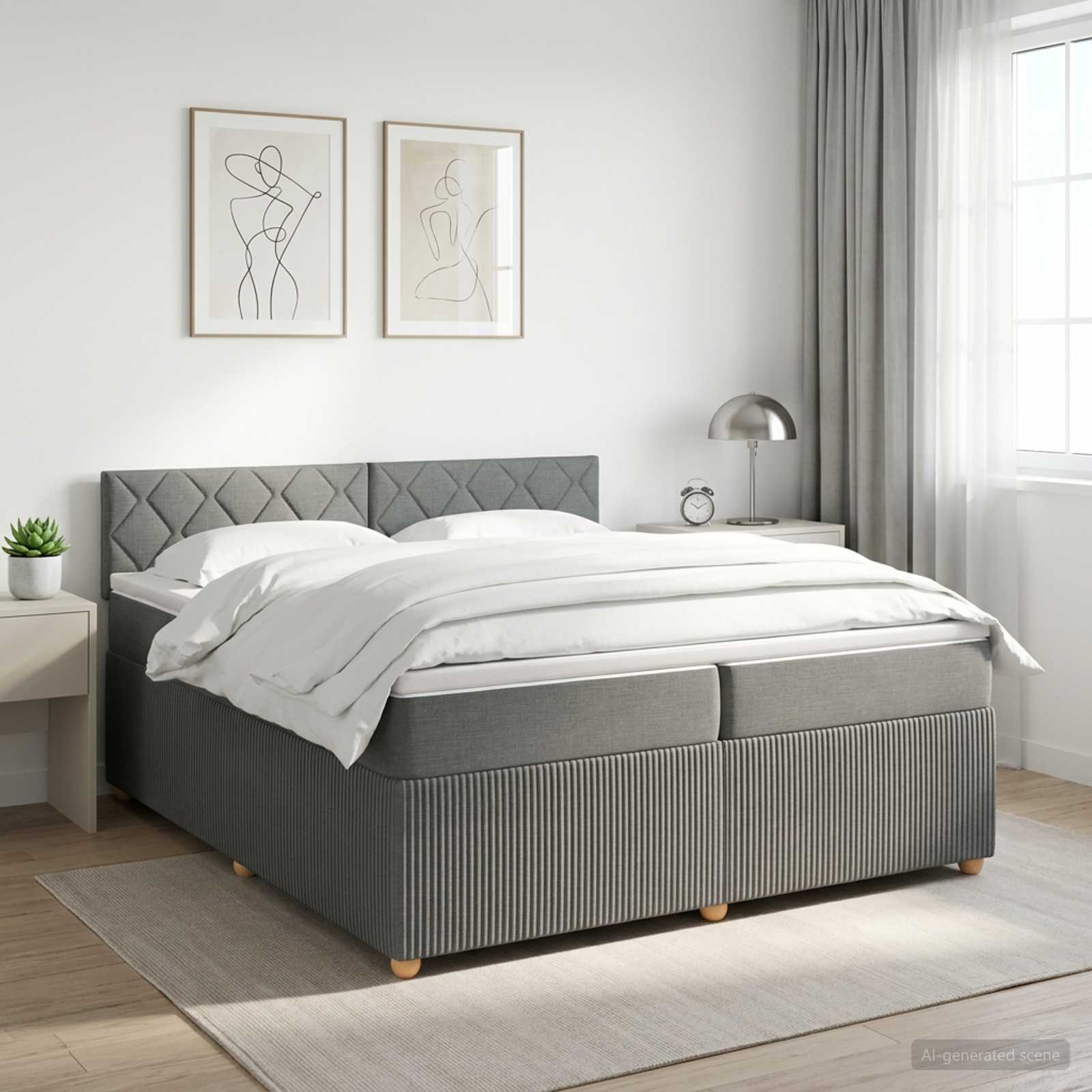 Κρεβάτι box spring με στρώμα Σκούρο Γκρι 200 x 200 cm Ύφασμα - Pakobazaar