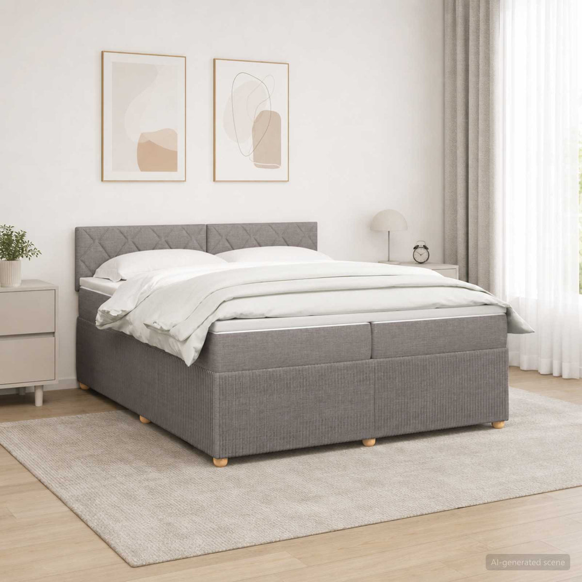 Κρεβάτι box spring με στρώμα Taupe 200 x 200 cm Ύφασμα - Pakobazaar
