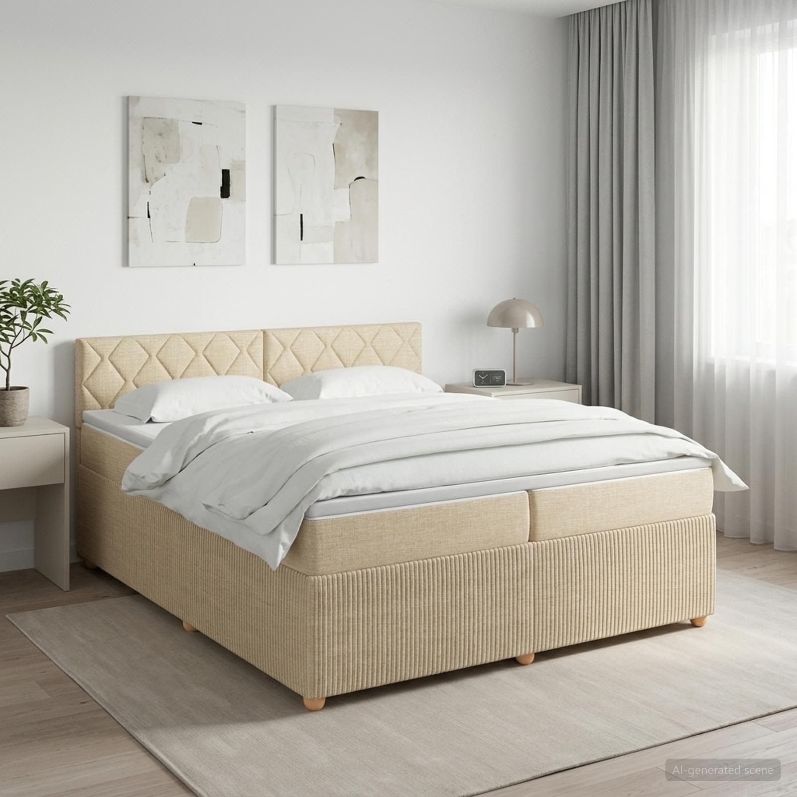 Κρεβάτι box spring με στρώμα Κρεμ 200 x 200 cm Ύφασμα - Pakobazaar