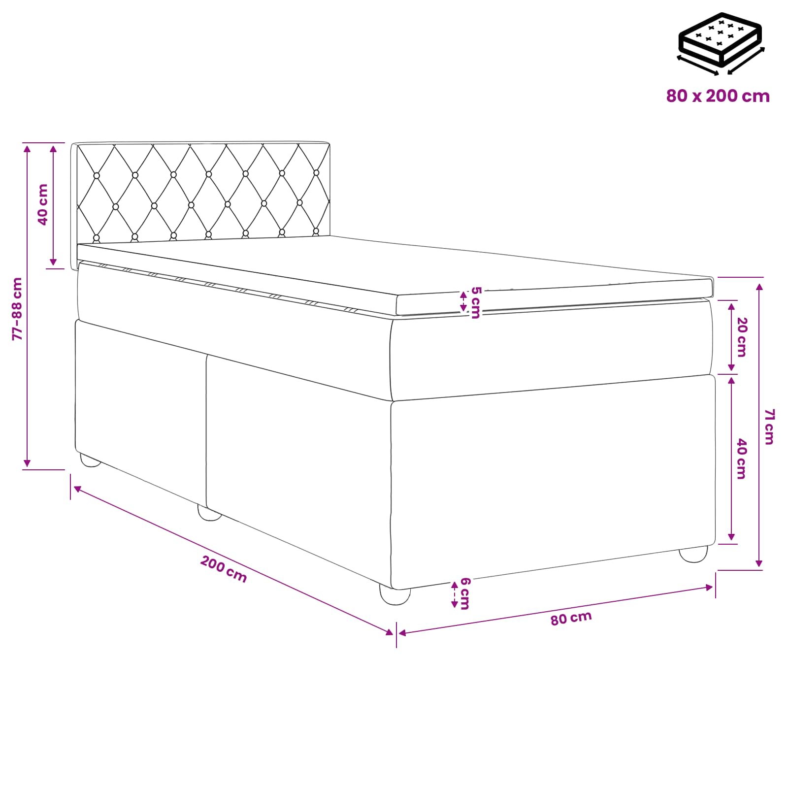 Κρεβάτι box spring με στρώμα Σκούρο Μπλε 80 x 200 cm Βελούδο - Pakobazaar