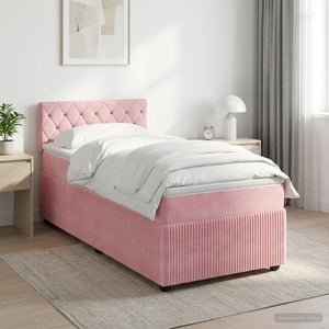 Κρεβάτι box spring με στρώμα Ροζ 100 x 200 cm Βελούδο - Pakobazaar