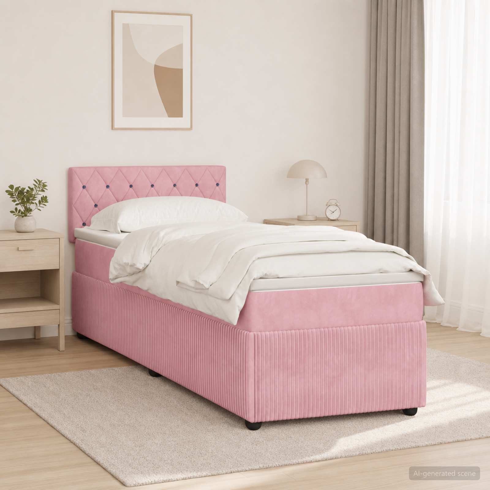 Κρεβάτι box spring με στρώμα Ροζ 100 x 200 cm Βελούδο - Pakobazaar