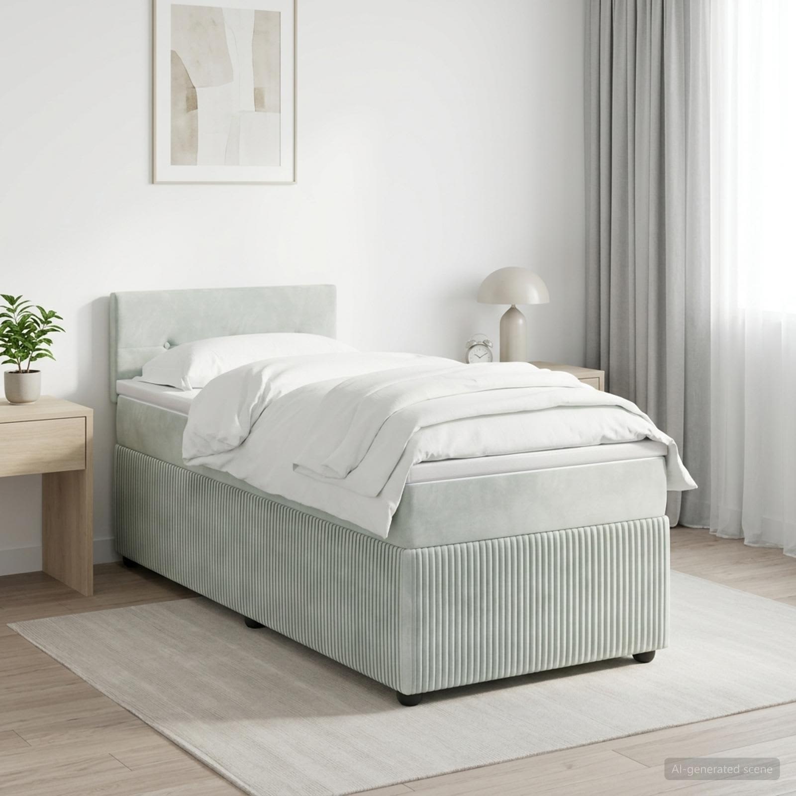 Κρεβάτι box spring με στρώμα Ανοιχτό γκρι 80 x 200 cm Βελούδο - Pakobazaar