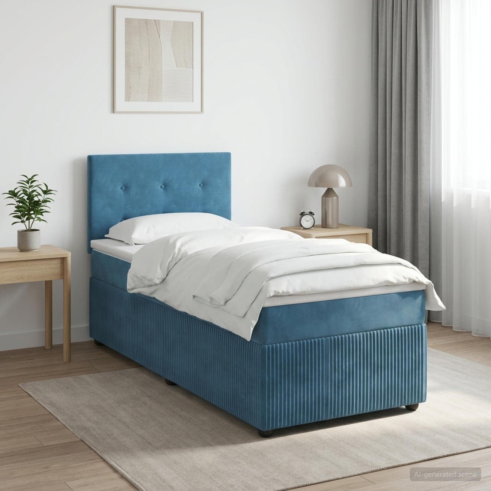Κρεβάτι box spring με στρώμα Σκούρο Μπλε 80 x 200 cm Βελούδο - Pakobazaar