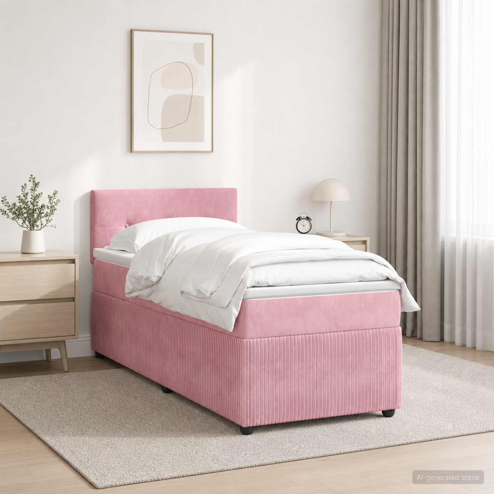 Κρεβάτι box spring με στρώμα Ροζ 80 x 200 cm Βελούδο - Pakobazaar