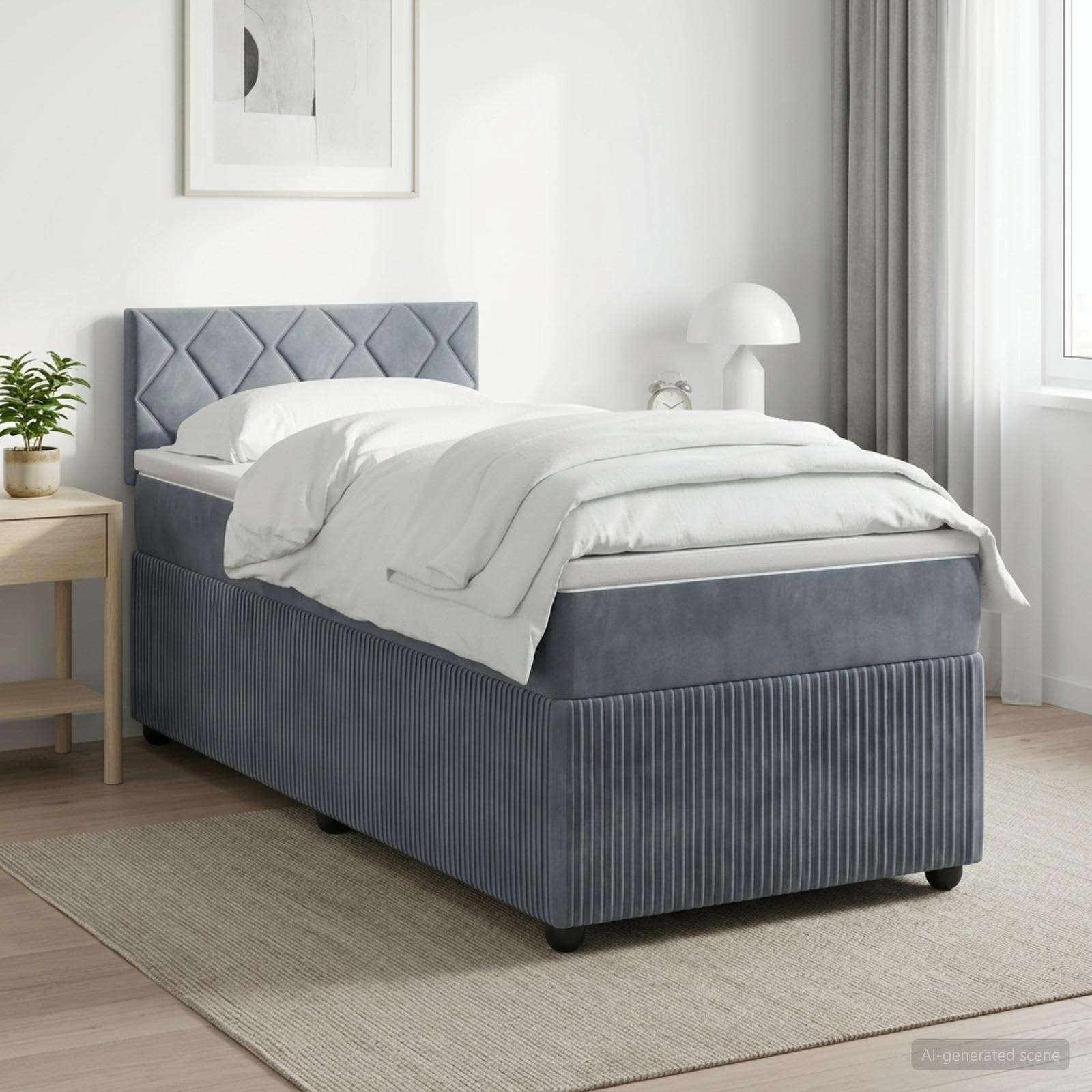 Κρεβάτι box spring με στρώμα Σκούρο Γκρι 100 x 200 cm Βελούδο
