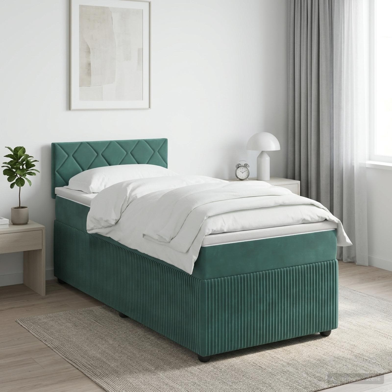 Κρεβάτι box spring με στρώμα Σκούρο Πράσινο 80 x 200 cm Βελούδο - Pakobazaar