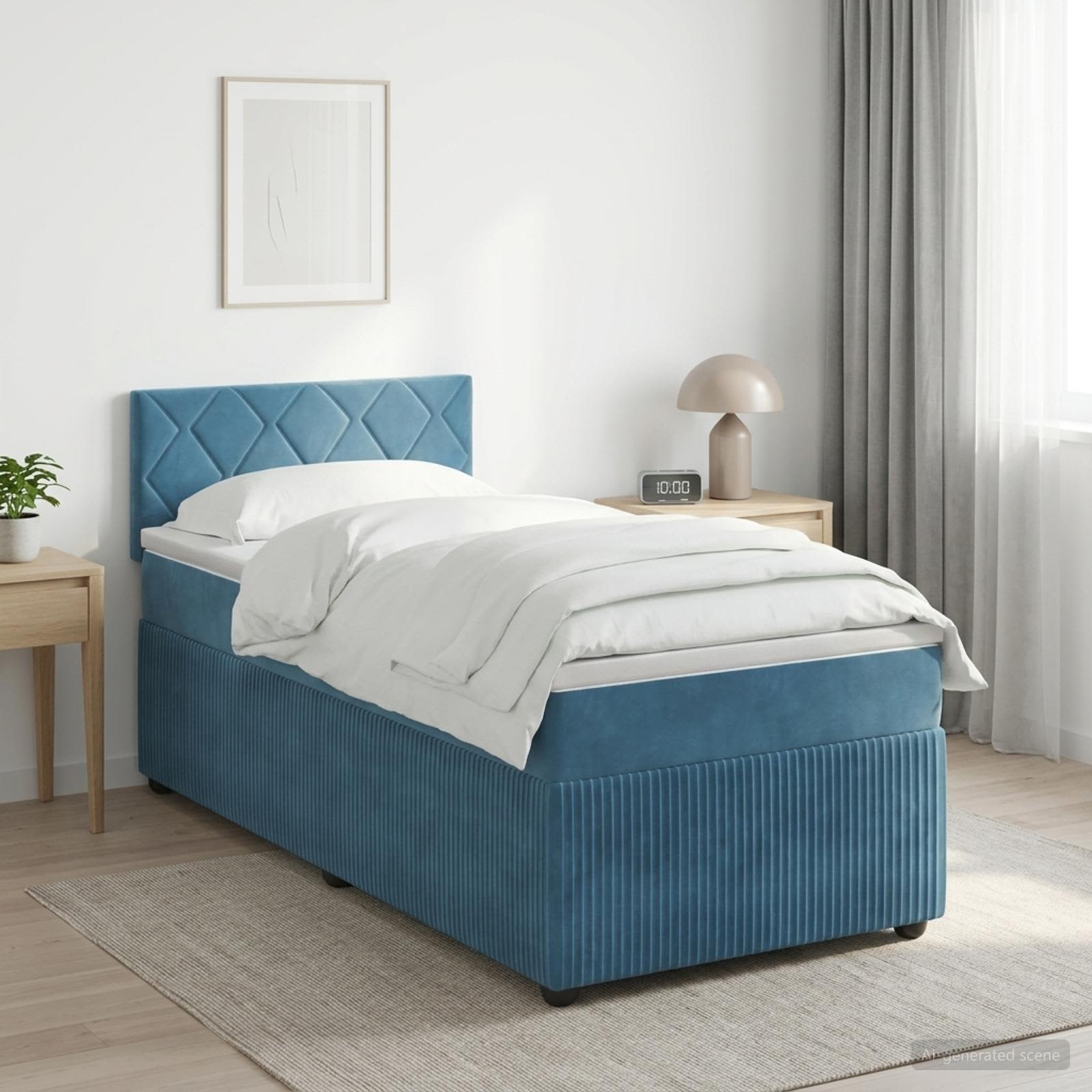 Κρεβάτι box spring με στρώμα Σκούρο Μπλε 80 x 200 cm Βελούδο - Pakobazaar