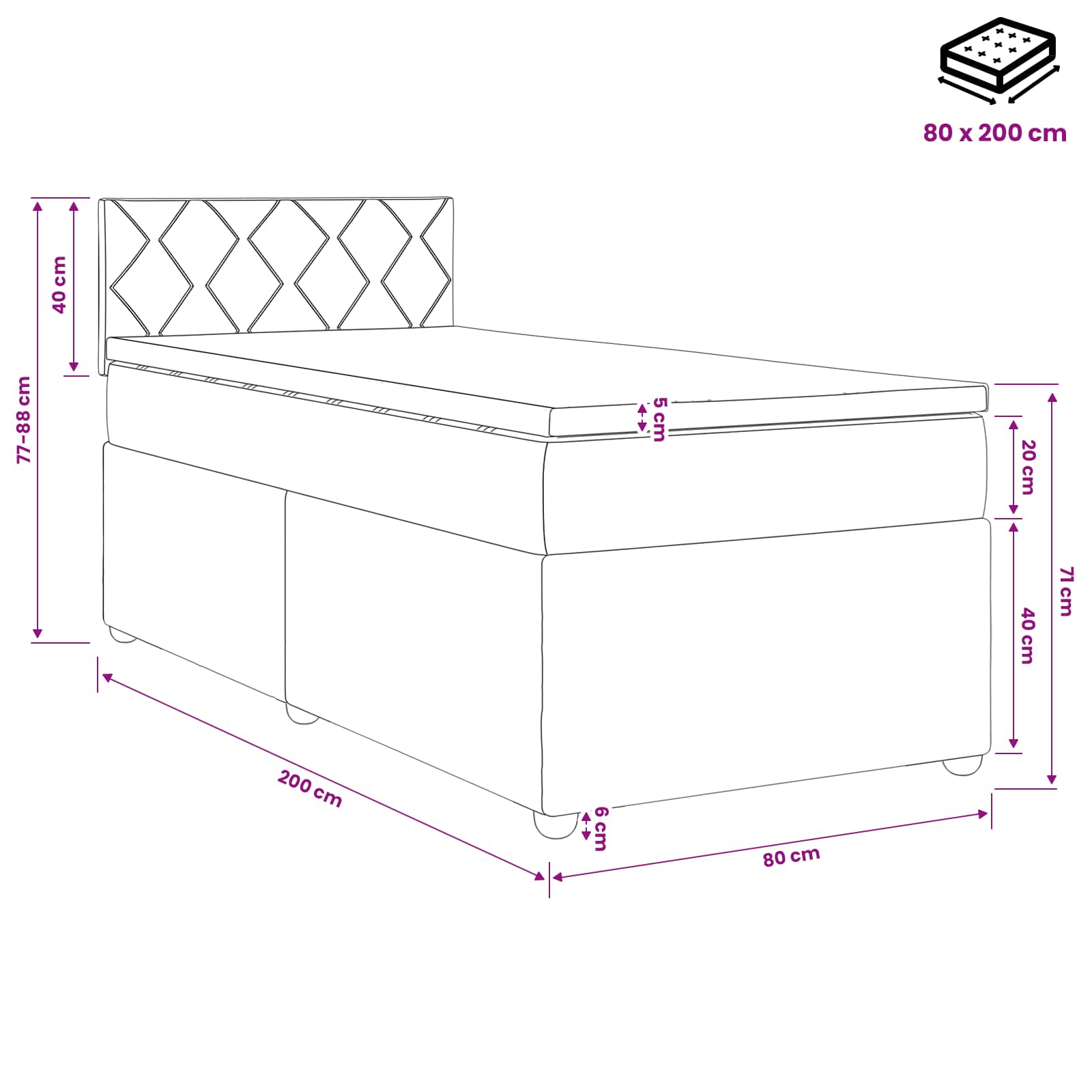 Κρεβάτι box spring με στρώμα Ροζ 80 x 200 cm Βελούδο - Pakobazaar