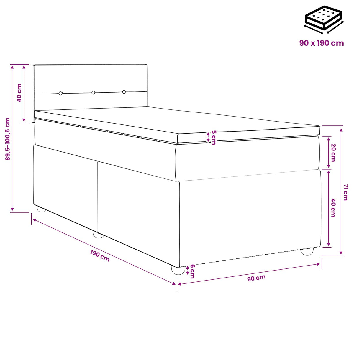 Κρεβάτι box spring με στρώμα Ροζ 90 x 190 cm Βελούδο - Pakobazaar