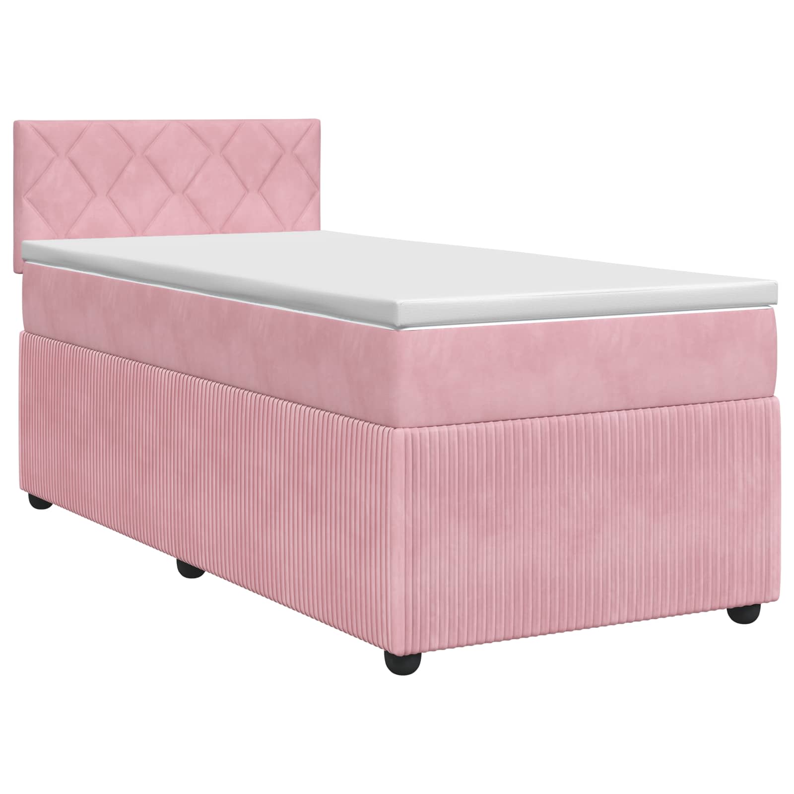 Κρεβάτι box spring με στρώμα Ροζ 90 x 200 cm Βελούδο - Pakobazaar