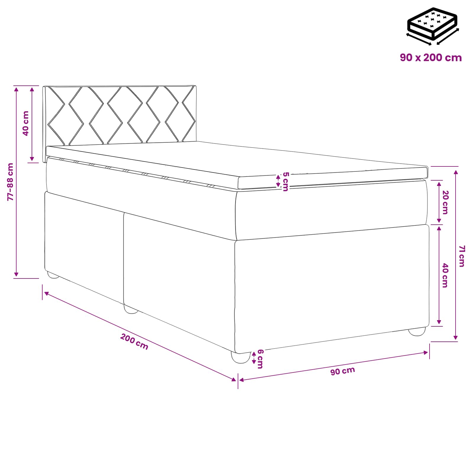 Κρεβάτι box spring με στρώμα Ροζ 90 x 200 cm Βελούδο - Pakobazaar
