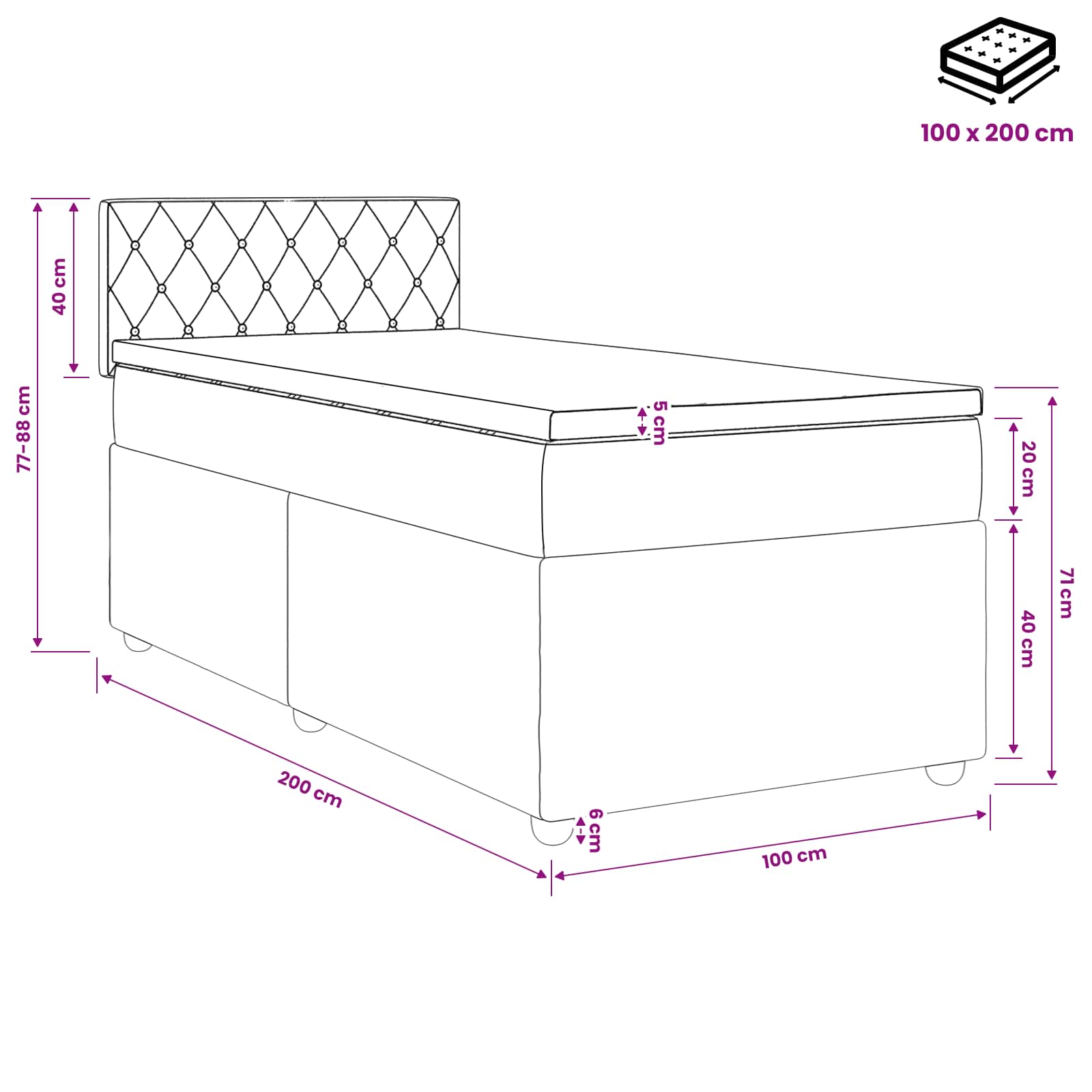 Κρεβάτι box spring με στρώμα Ροζ 100 x 200 cm Βελούδο - Pakobazaar